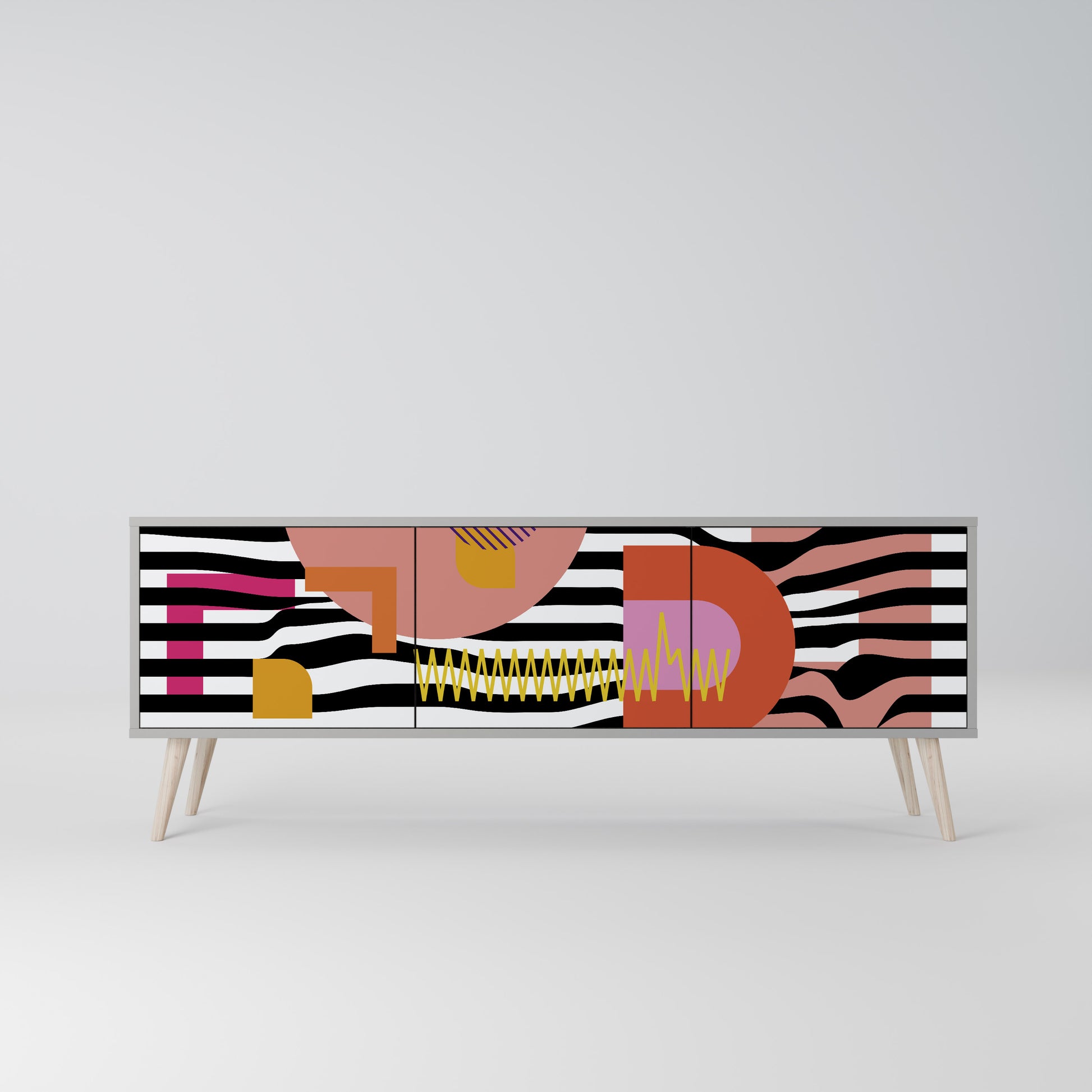 CHROMATIC ABSTRACT 3-Door TV Stand in Grey Finish