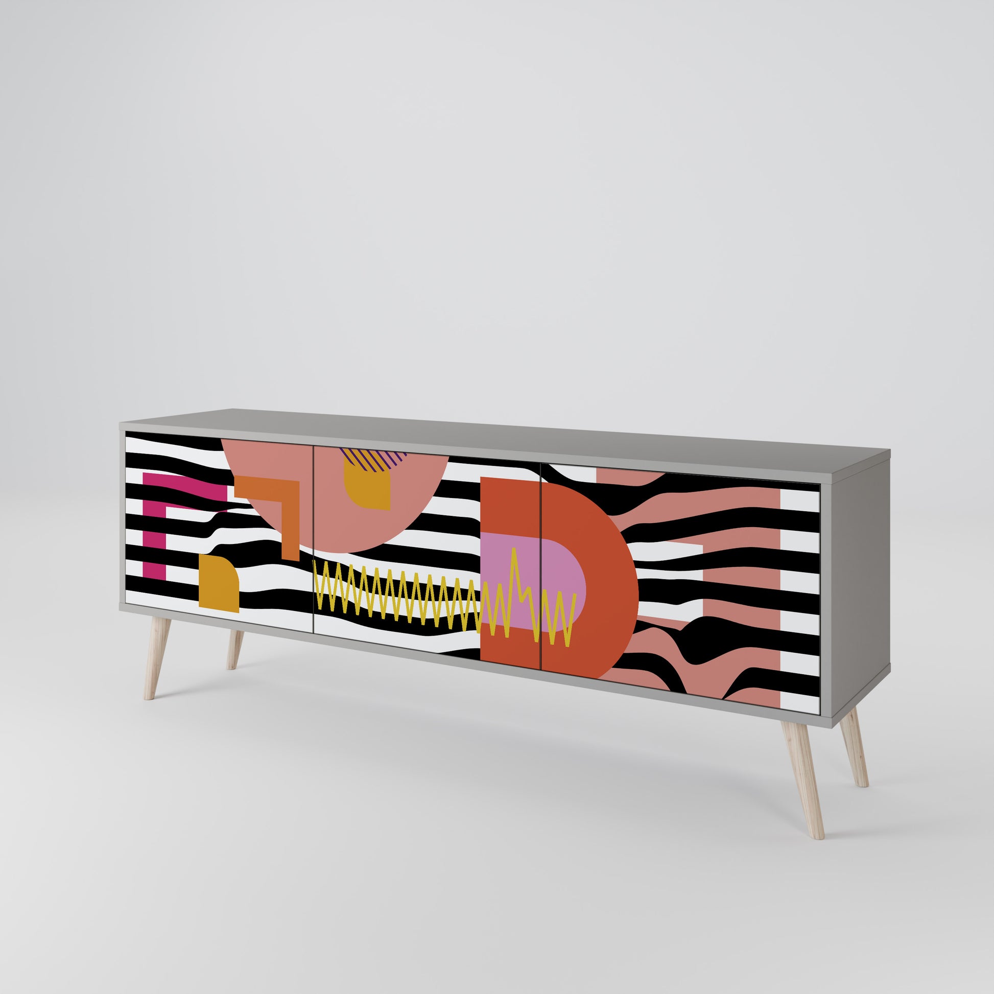 CHROMATIC ABSTRACT 3-Door TV Stand in Grey Finish
