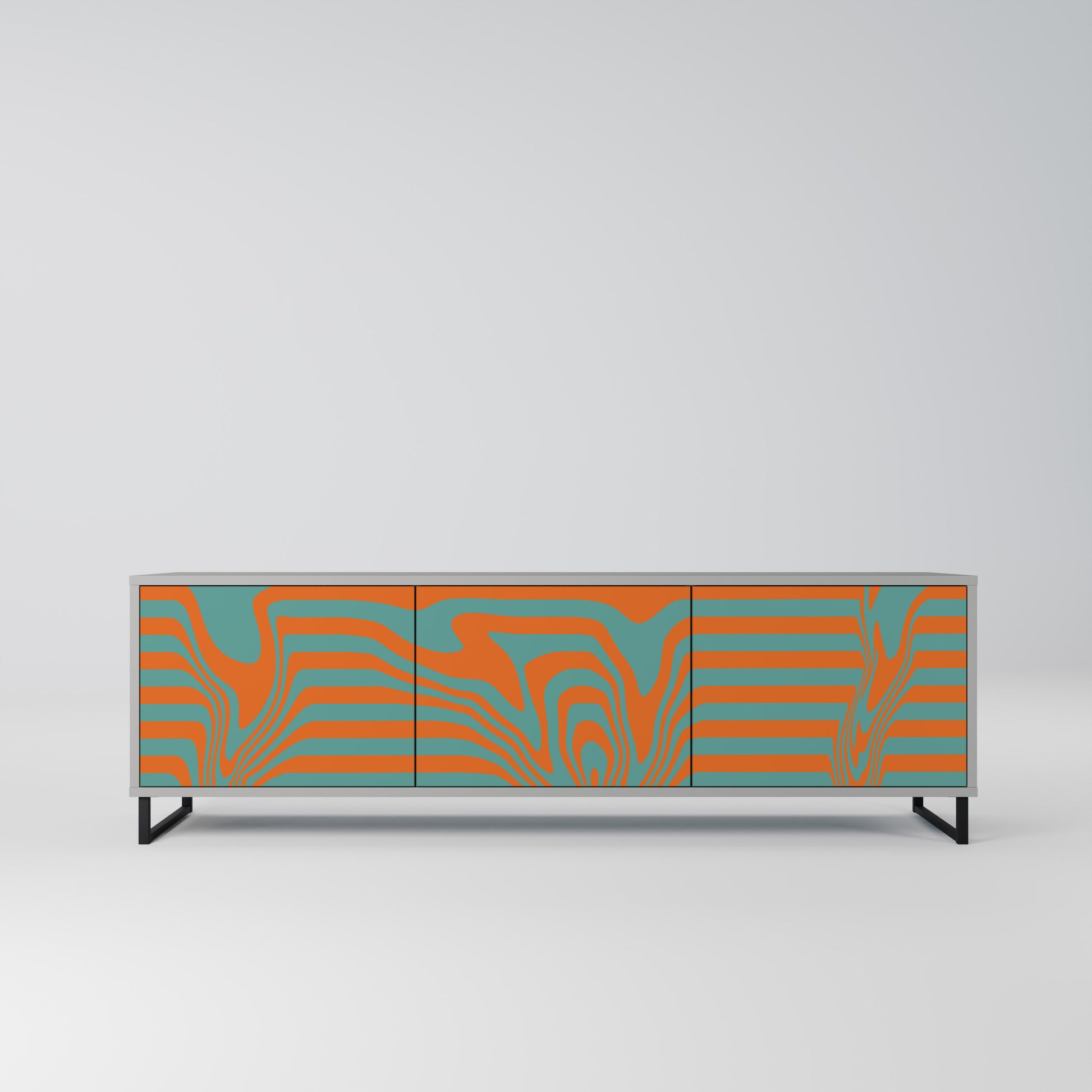 LINE COLLAPSE 3-Door TV Stand in Grey Finish