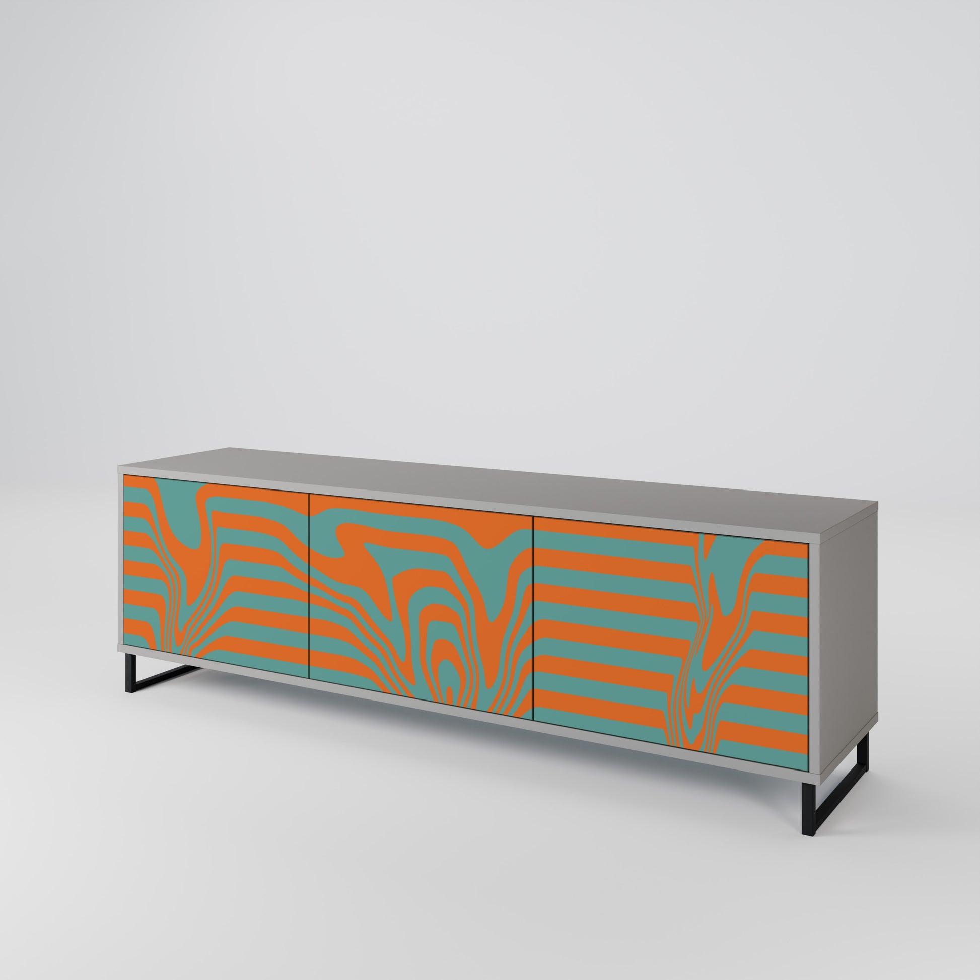 LINE COLLAPSE 3-Door TV Stand in Grey Finish