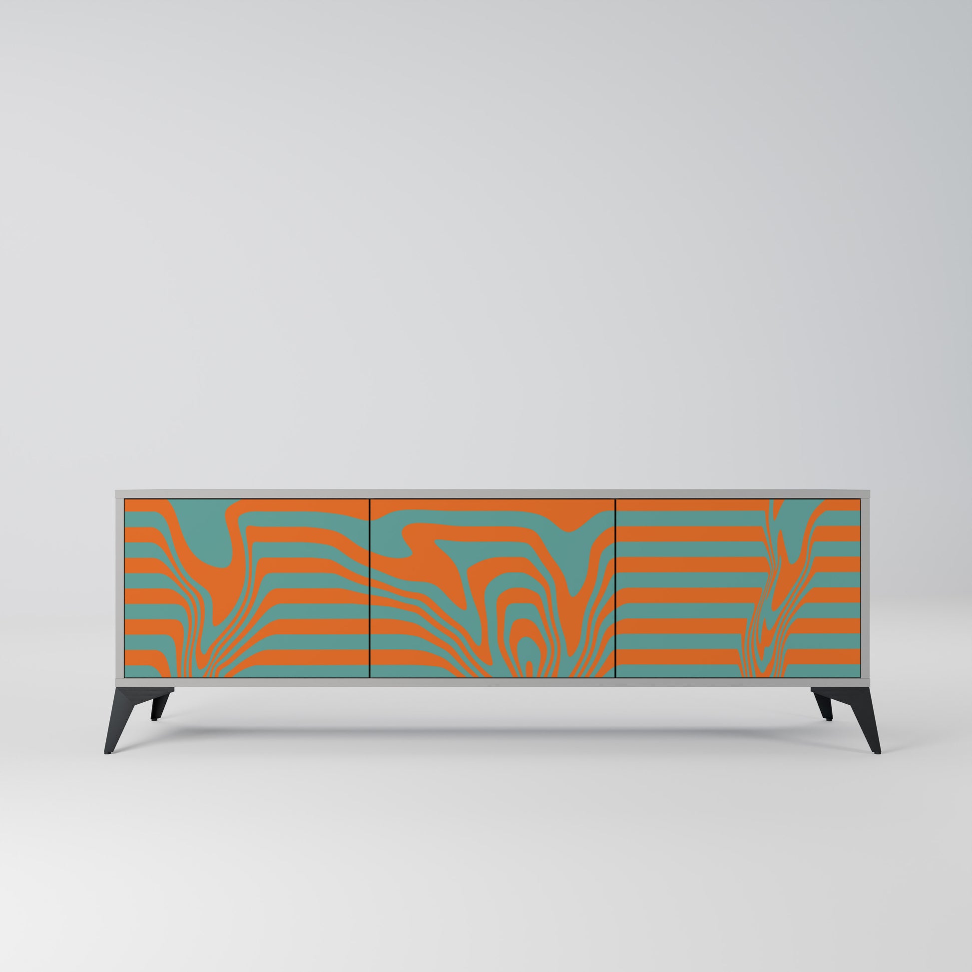 LINE COLLAPSE 3-Door TV Stand in Grey Finish