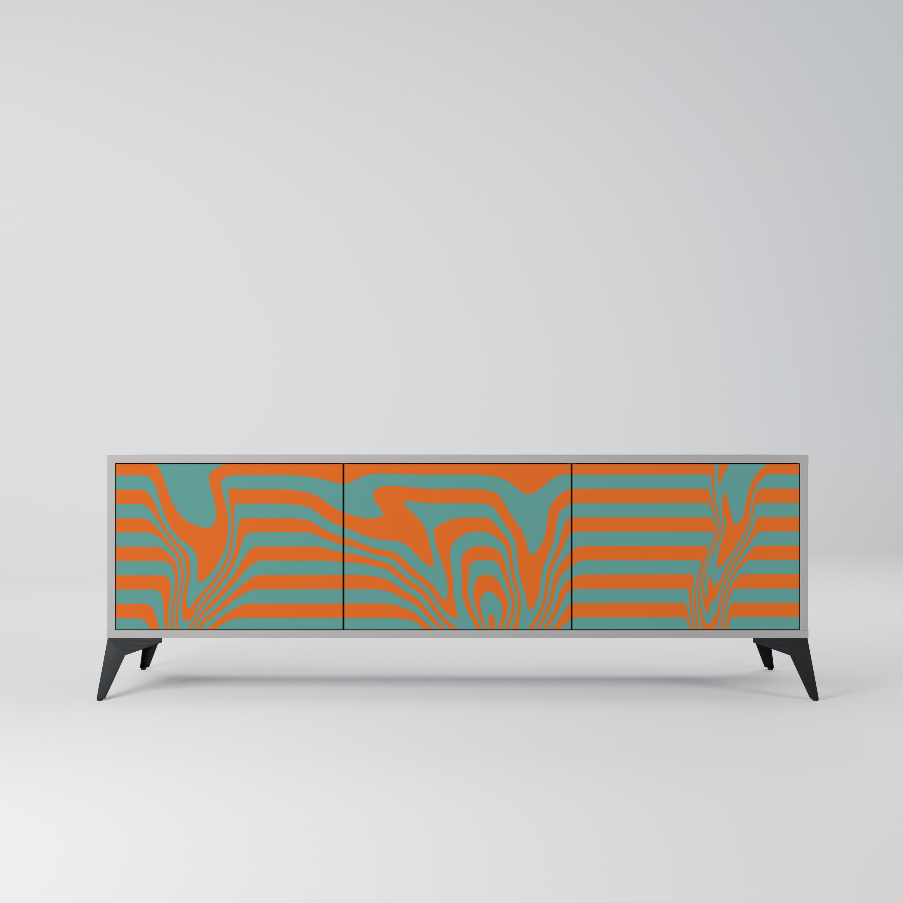 LINE COLLAPSE 3-Door TV Stand in Grey Finish