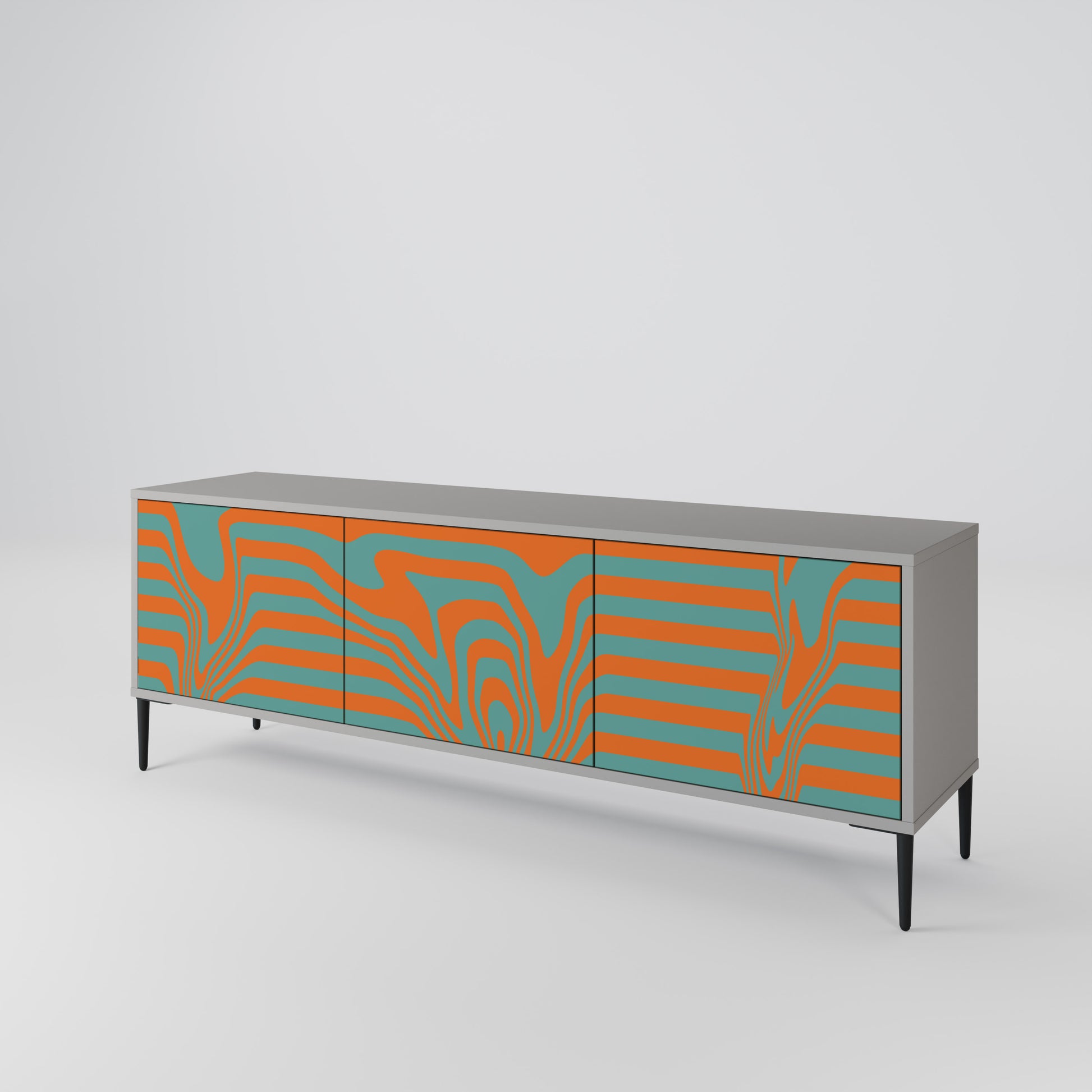 LINE COLLAPSE 3-Door TV Stand in Grey Finish