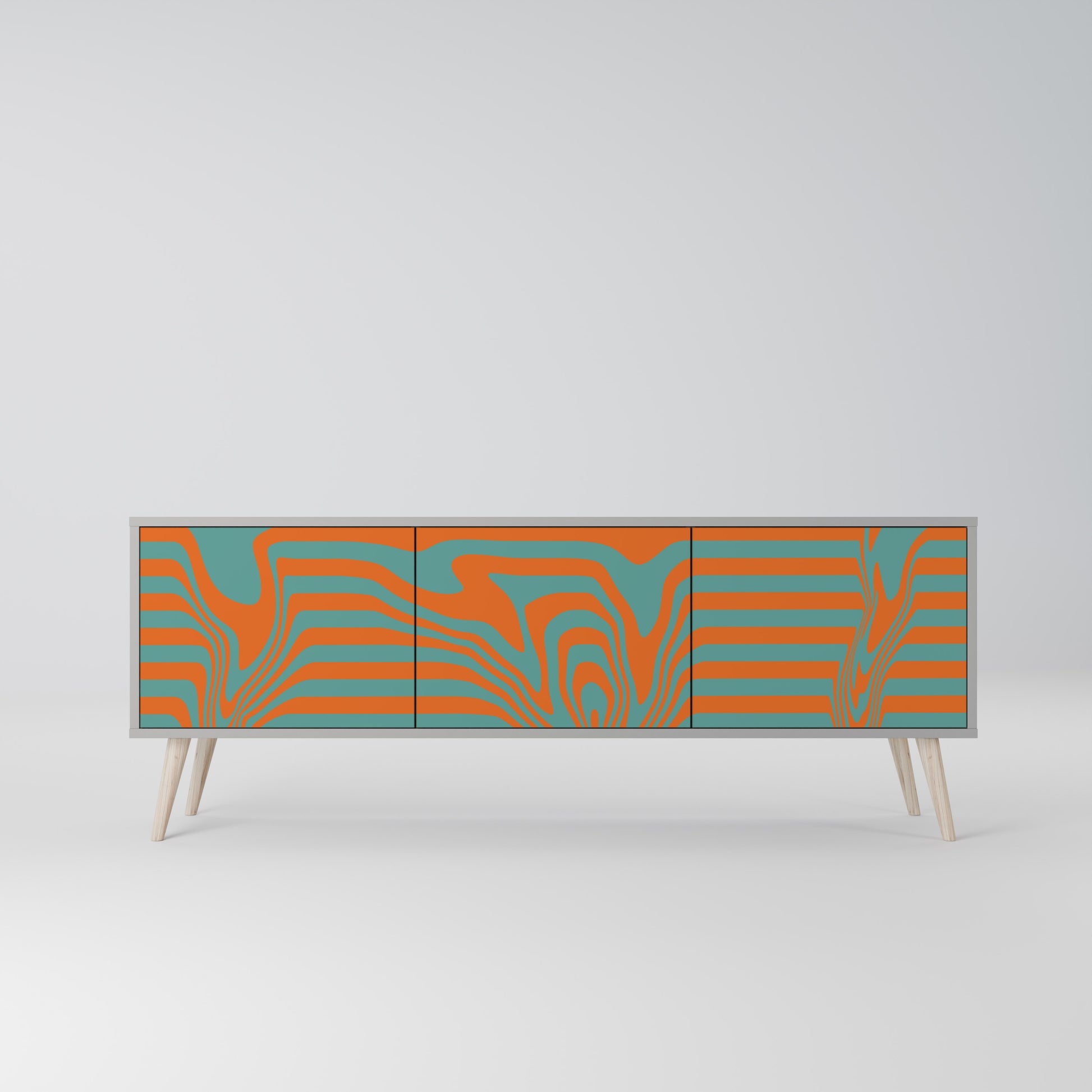 LINE COLLAPSE 3-Door TV Stand in Grey Finish