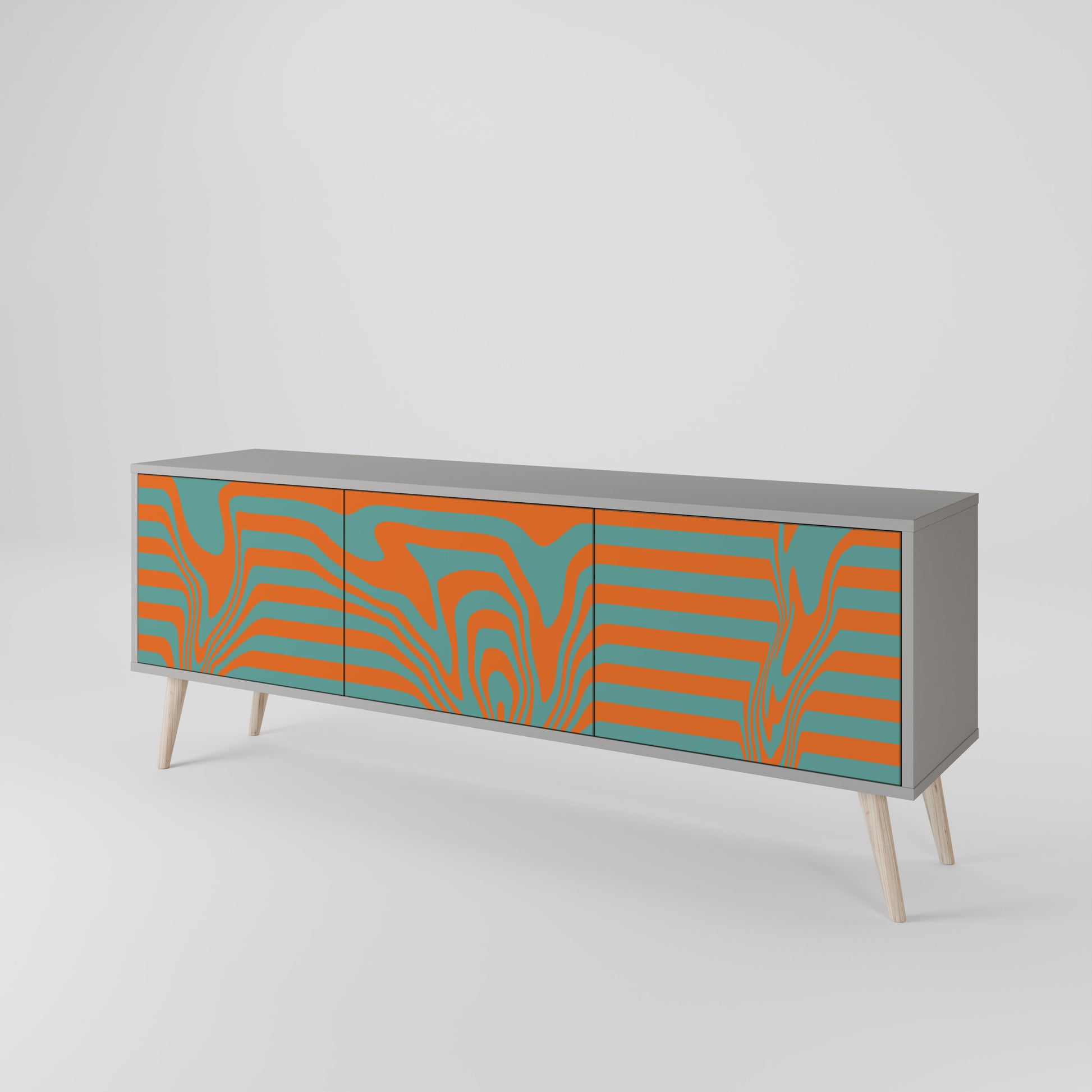 LINE COLLAPSE 3-Door TV Stand in Grey Finish