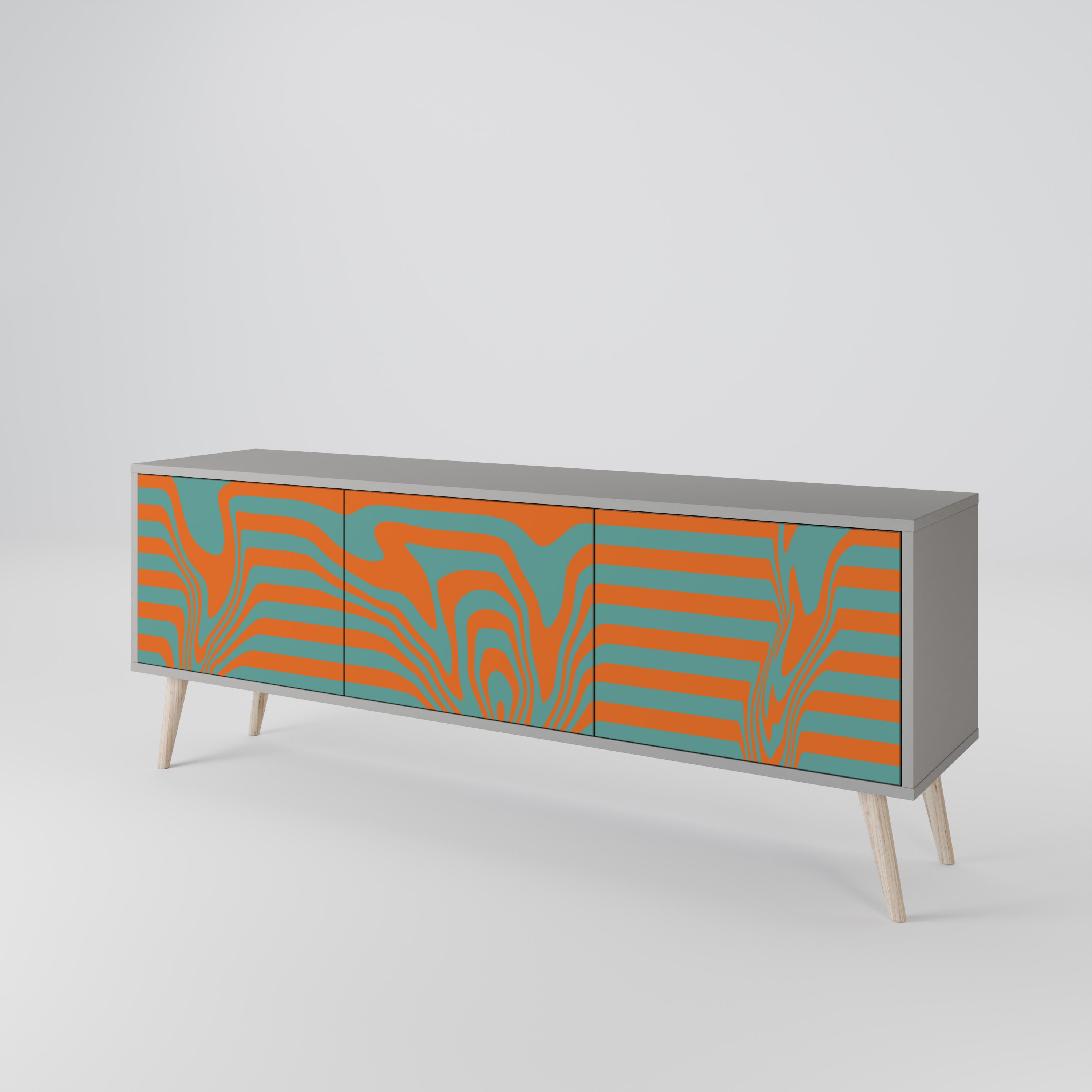 LINE COLLAPSE 3-Door TV Stand in Grey Finish