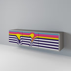 COLORFUL DIVERSION Mueble de TV de 3 Puertas en Acabado Gris