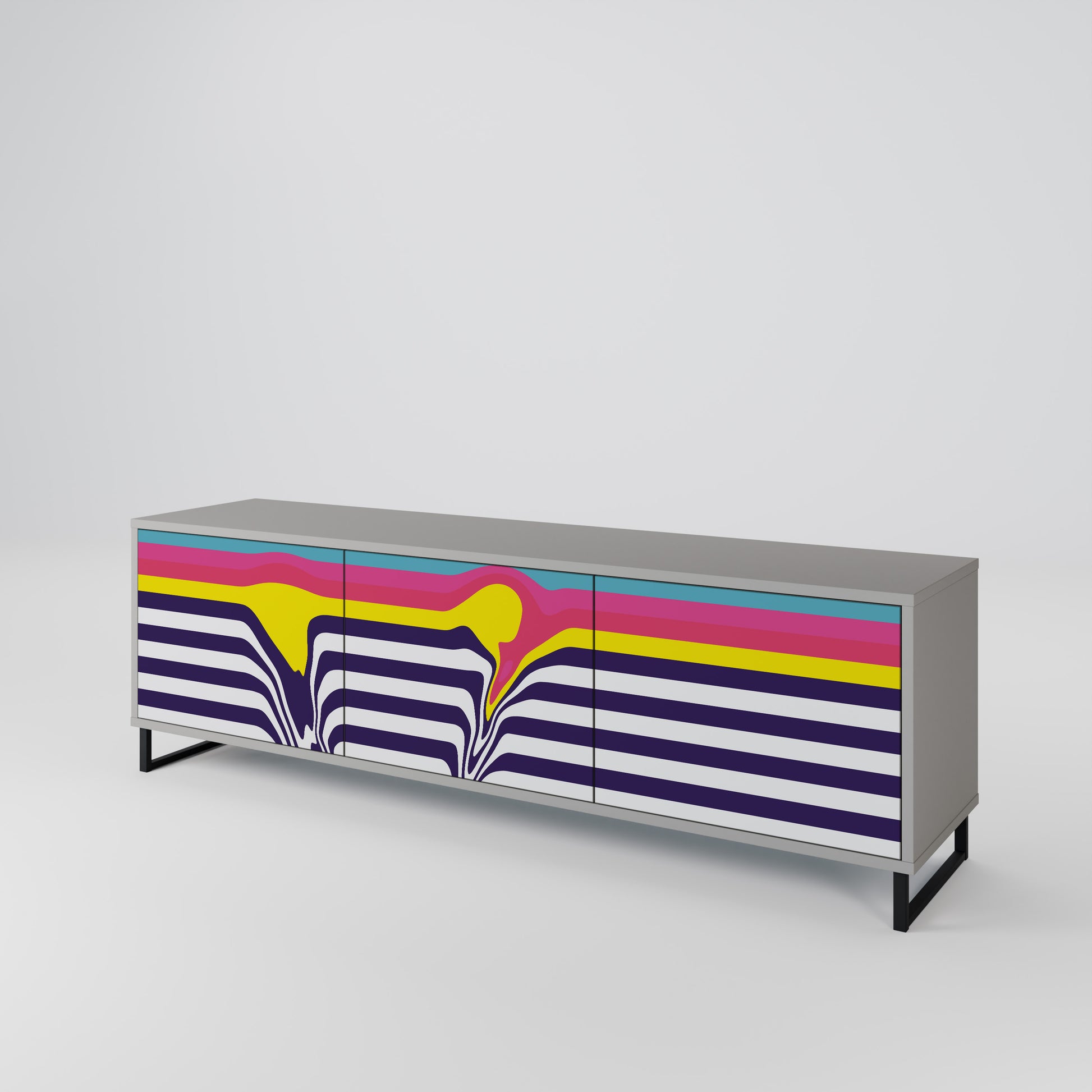 COLORFUL DIVERSION 3-Door TV Stand in Grey Finish