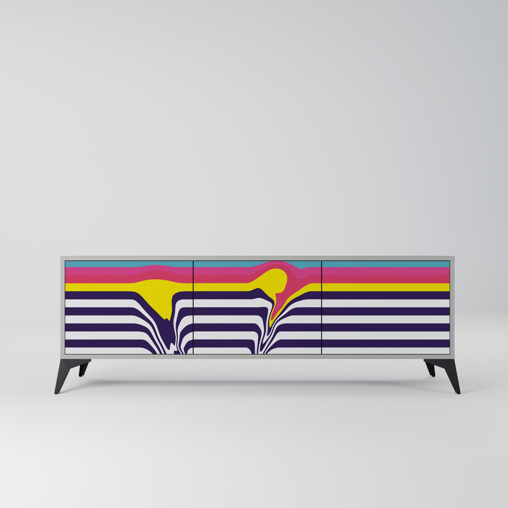 COLORFUL DIVERSION 3-Door TV Stand in Grey Finish