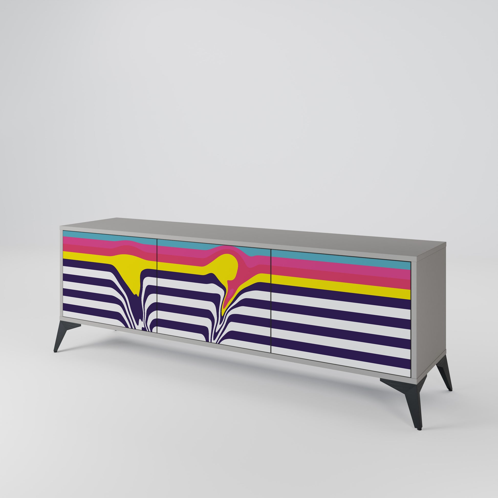 COLORFUL DIVERSION 3-Door TV Stand in Grey Finish