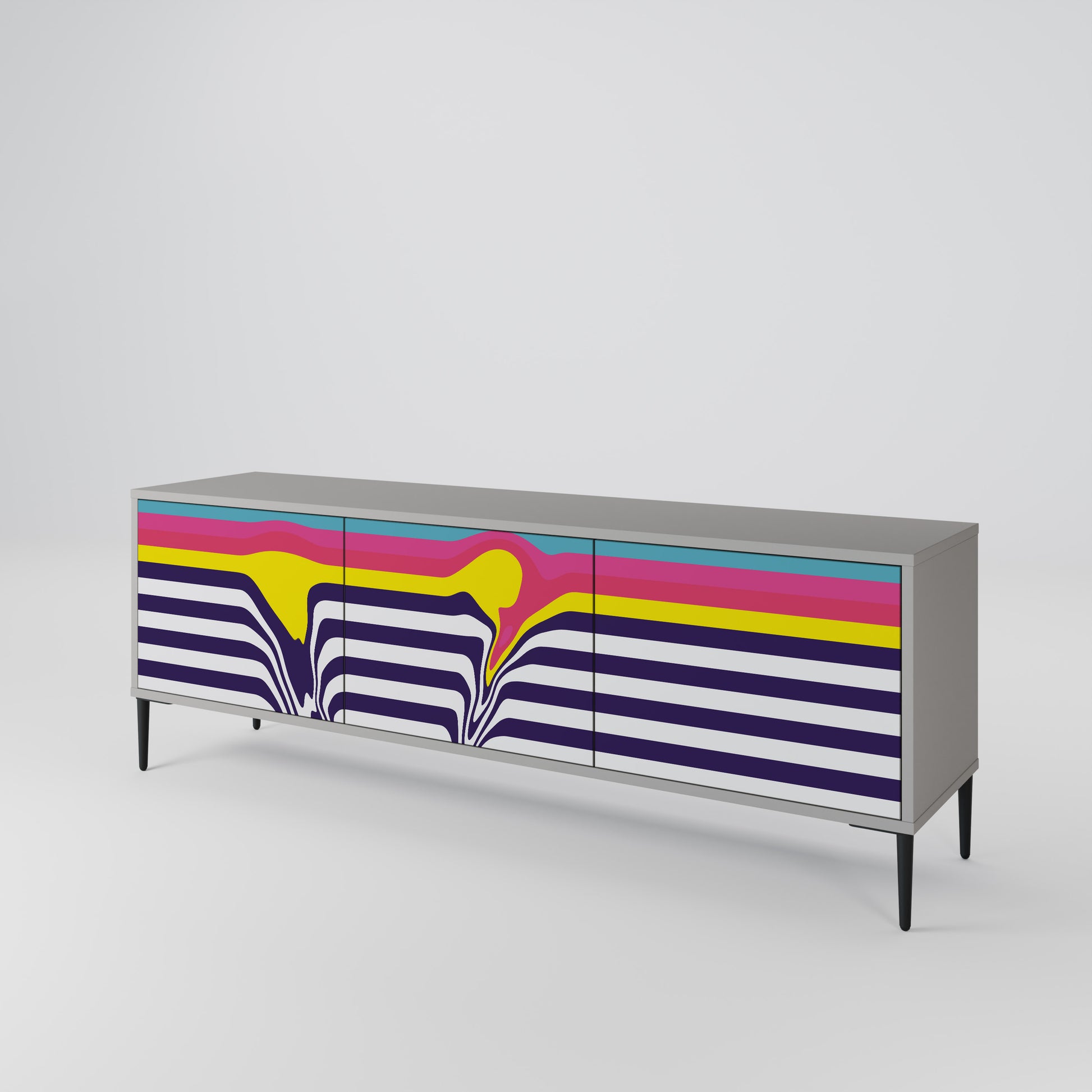 COLORFUL DIVERSION 3-Door TV Stand in Grey Finish