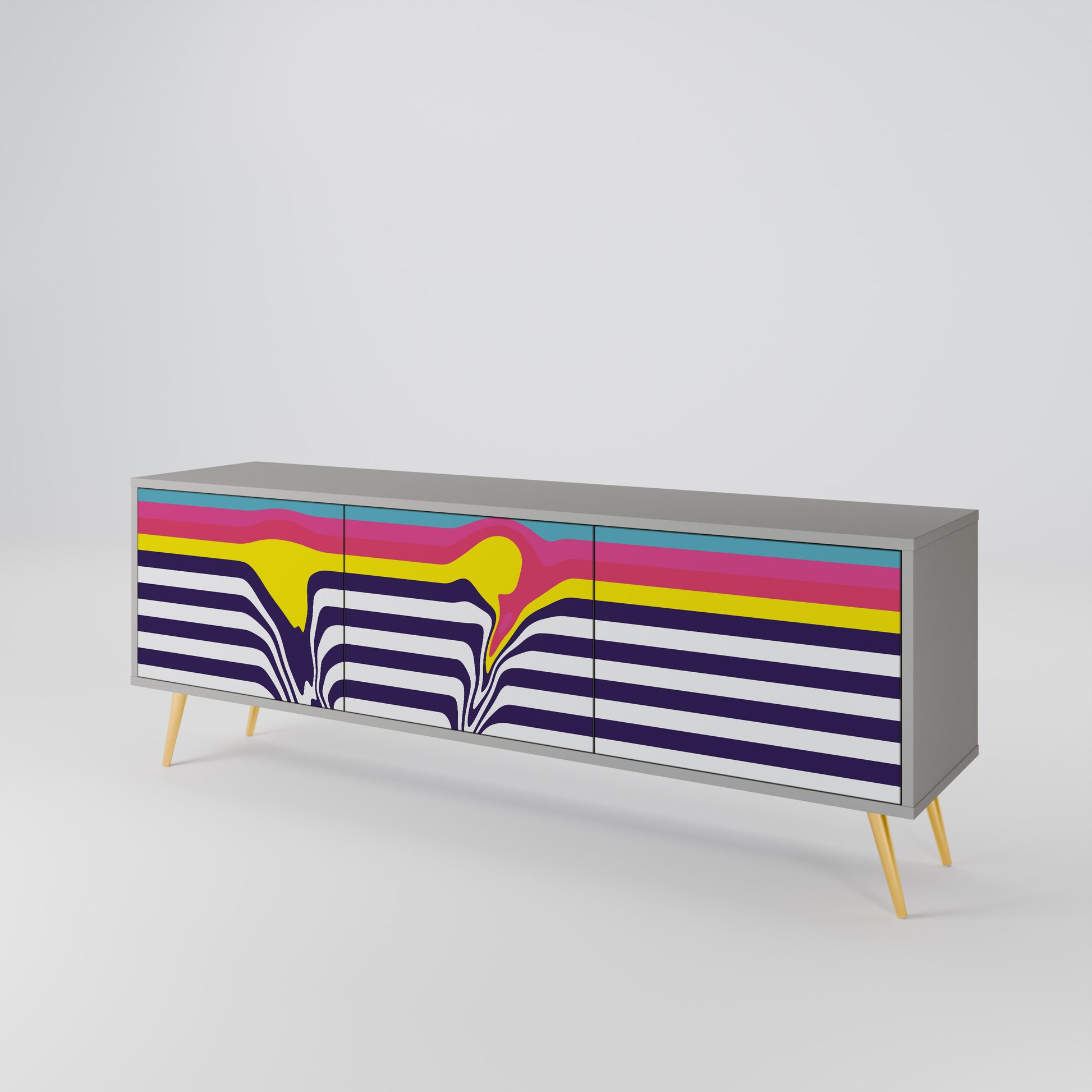 COLORFUL DIVERSION 3-Door TV Stand in Grey Finish