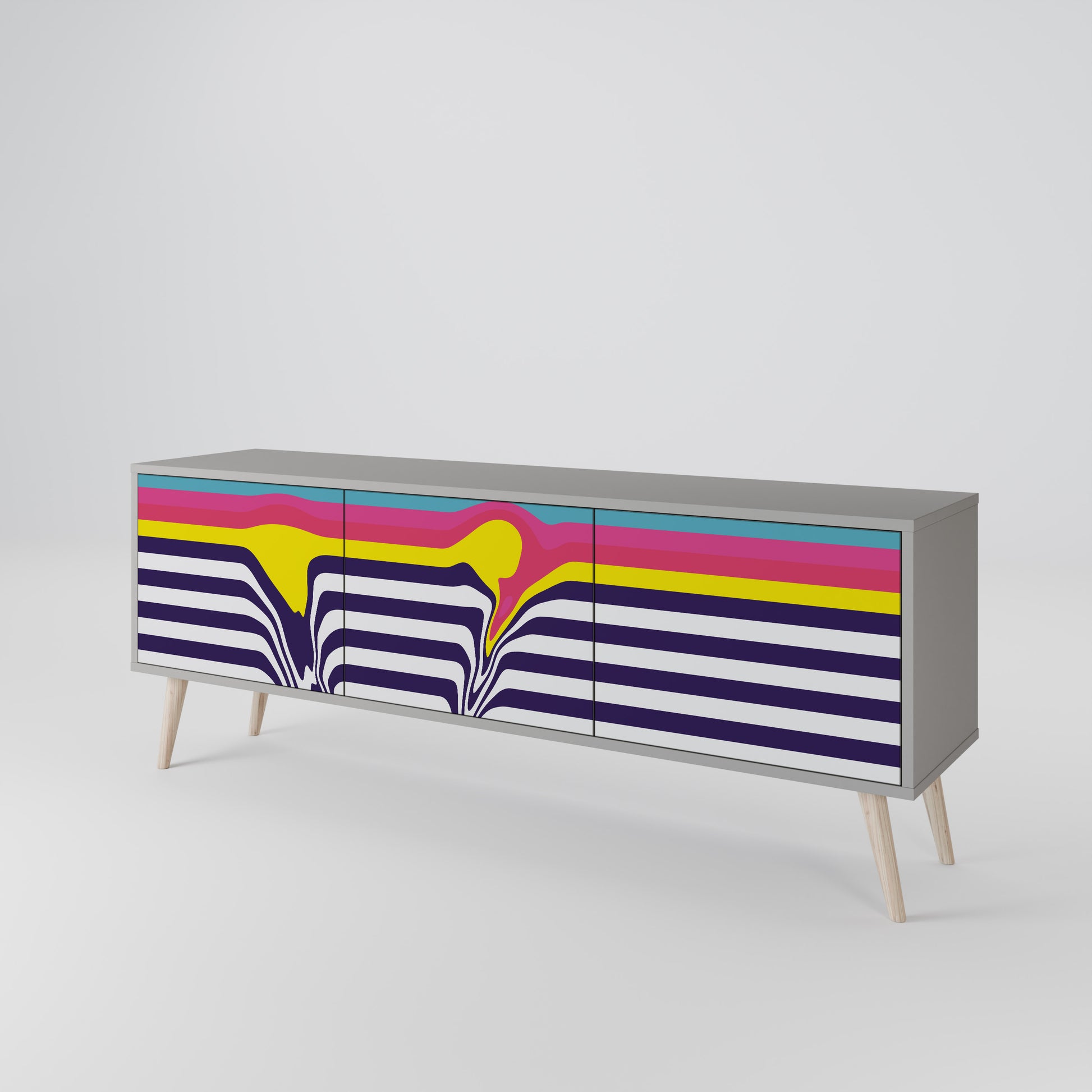 COLORFUL DIVERSION 3-Door TV Stand in Grey Finish