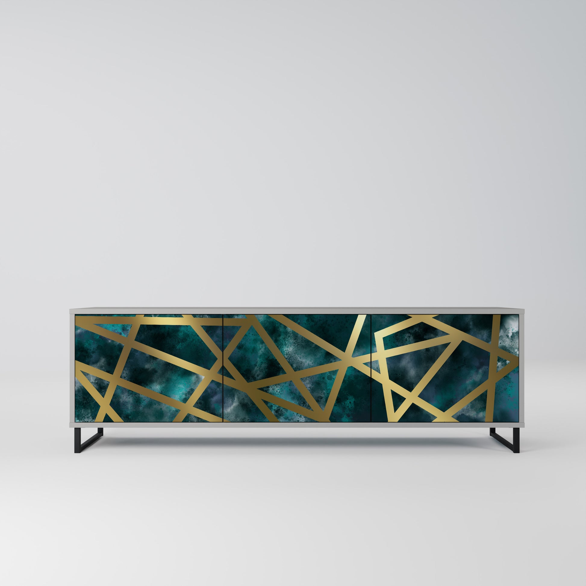 THE LABYRINTH OF GOLD 3-Door TV Stand in Grey Finish
