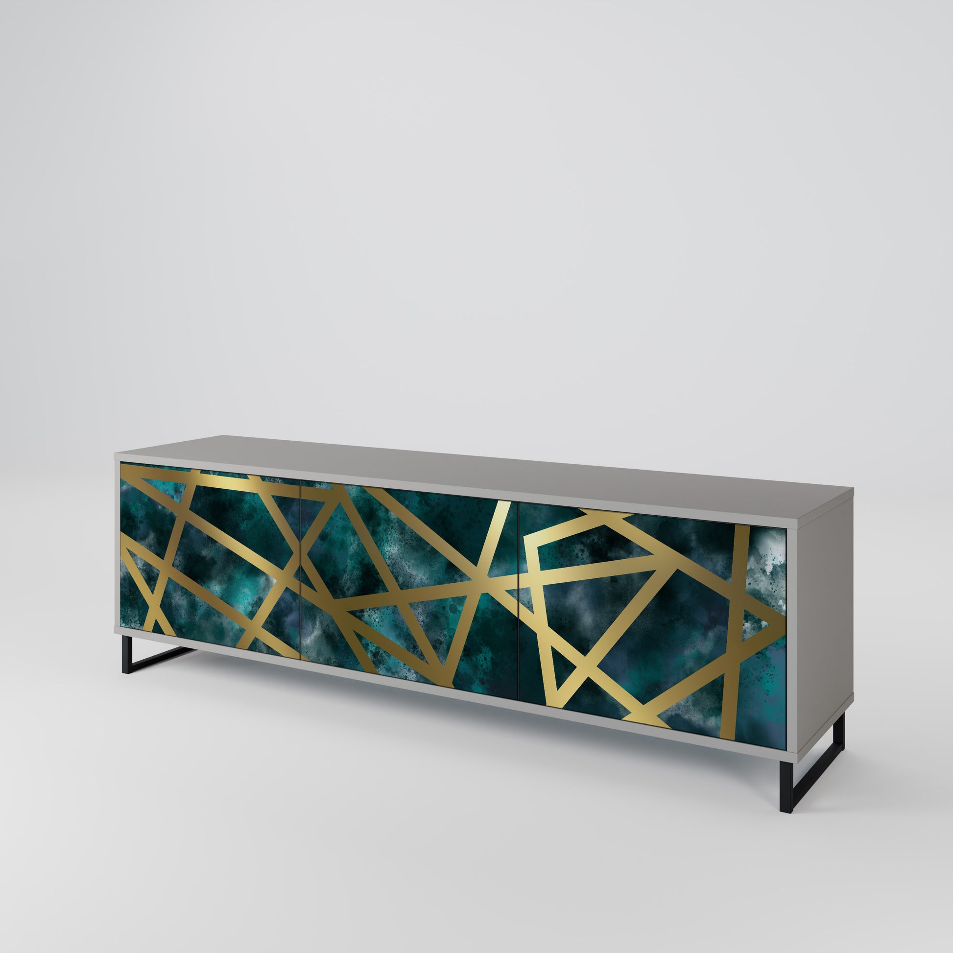 THE LABYRINTH OF GOLD 3-Door TV Stand in Grey Finish