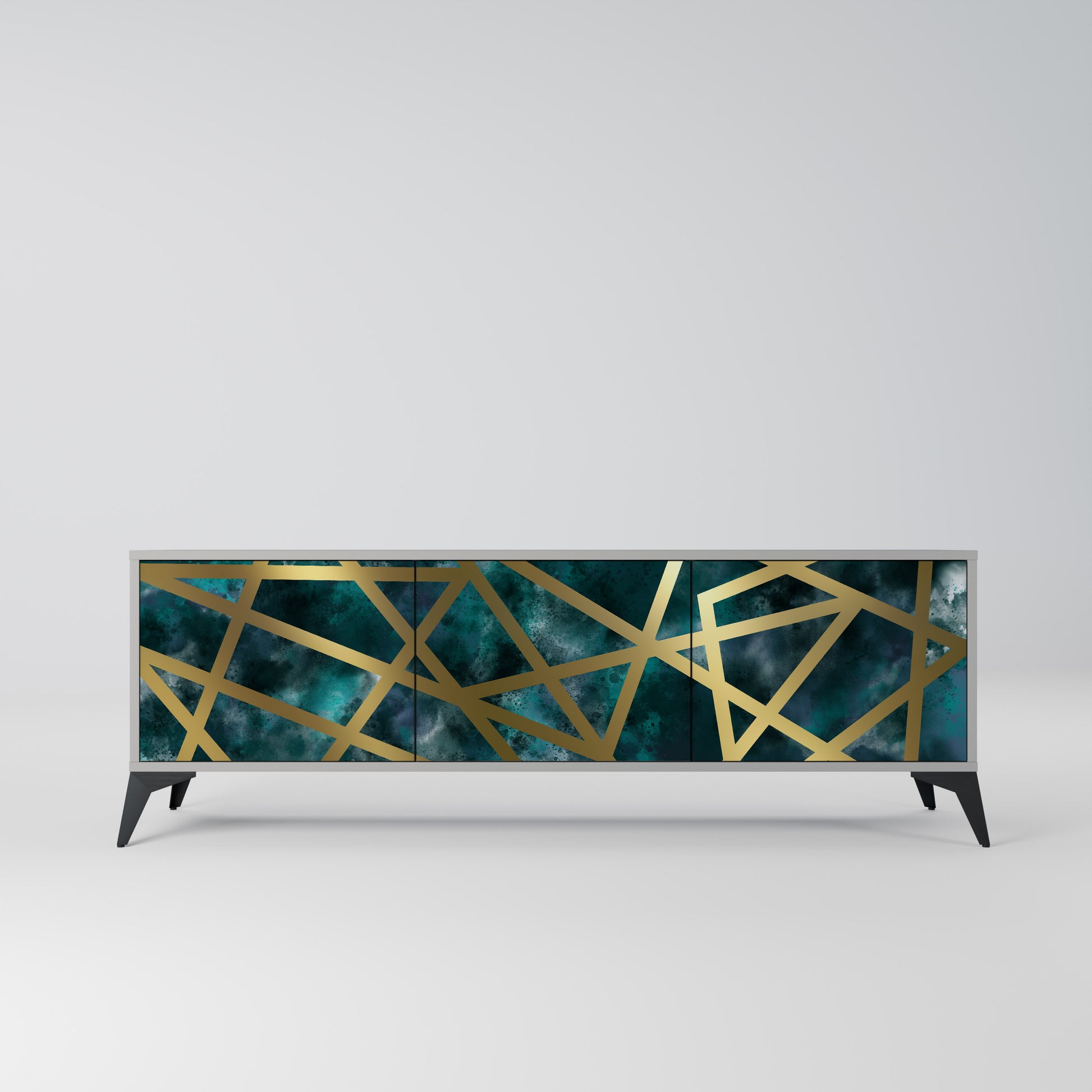 THE LABYRINTH OF GOLD 3-Door TV Stand in Grey Finish