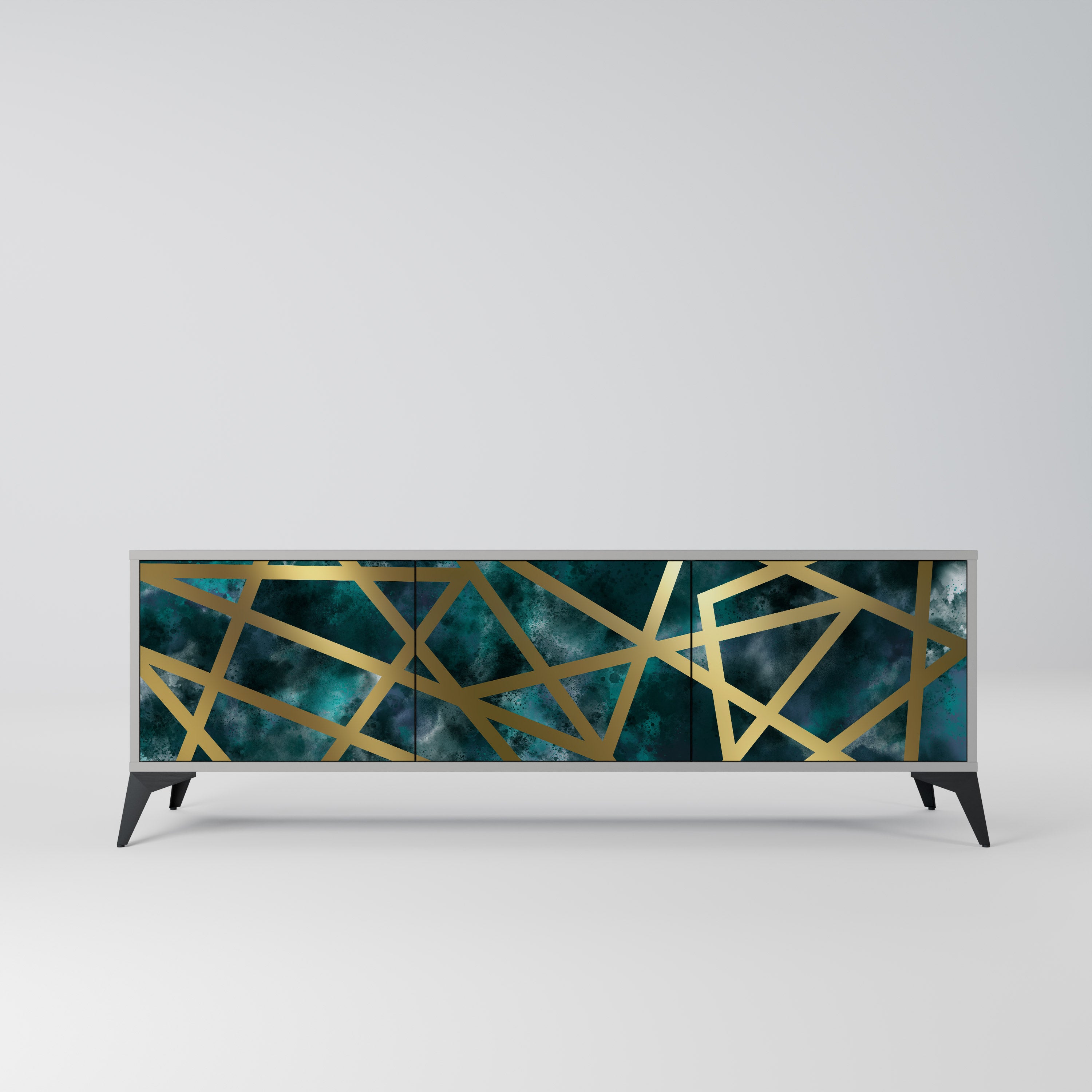 THE LABYRINTH OF GOLD 3-Door TV Stand in Grey Finish