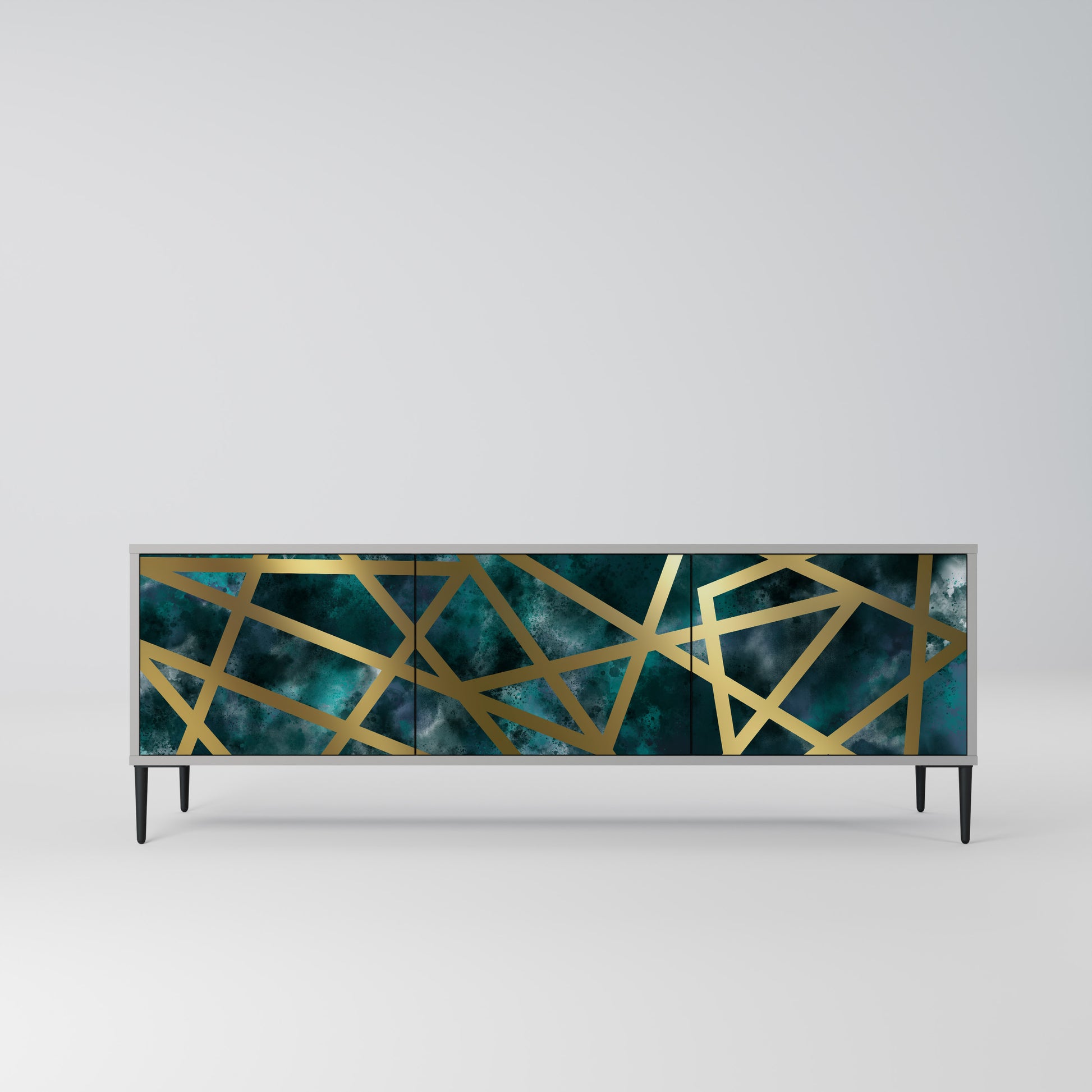 THE LABYRINTH OF GOLD 3-Door TV Stand in Grey Finish