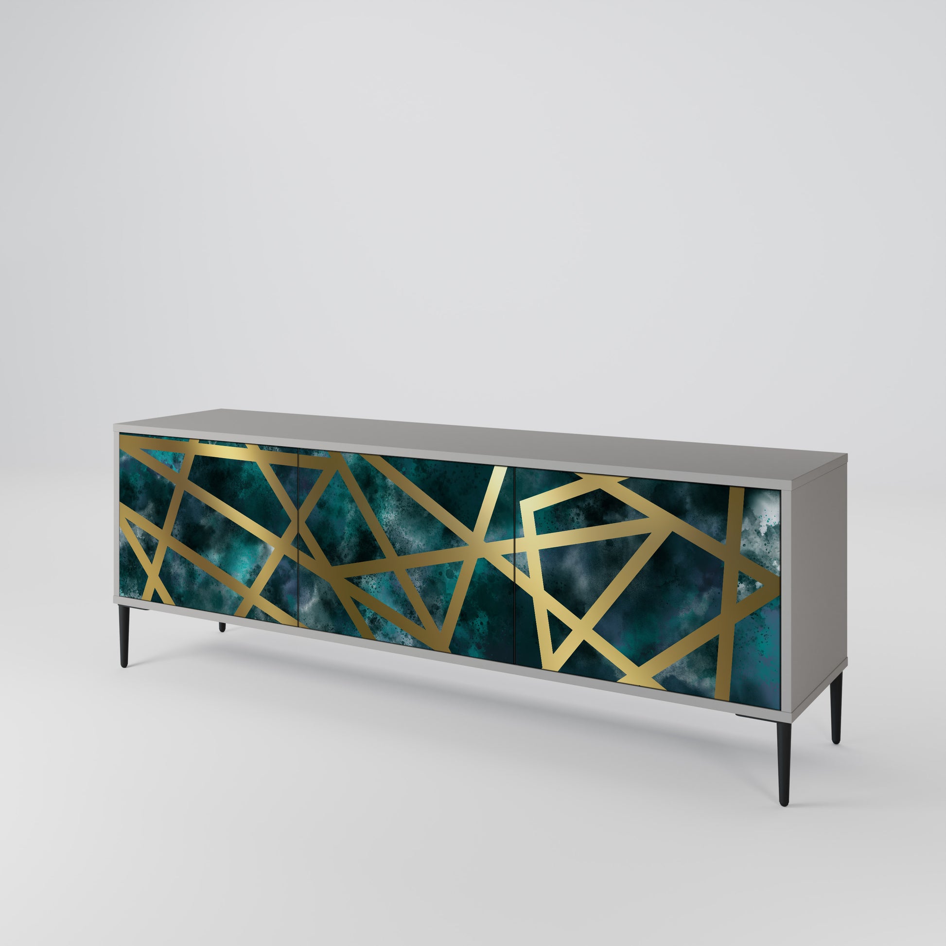 THE LABYRINTH OF GOLD 3-Door TV Stand in Grey Finish