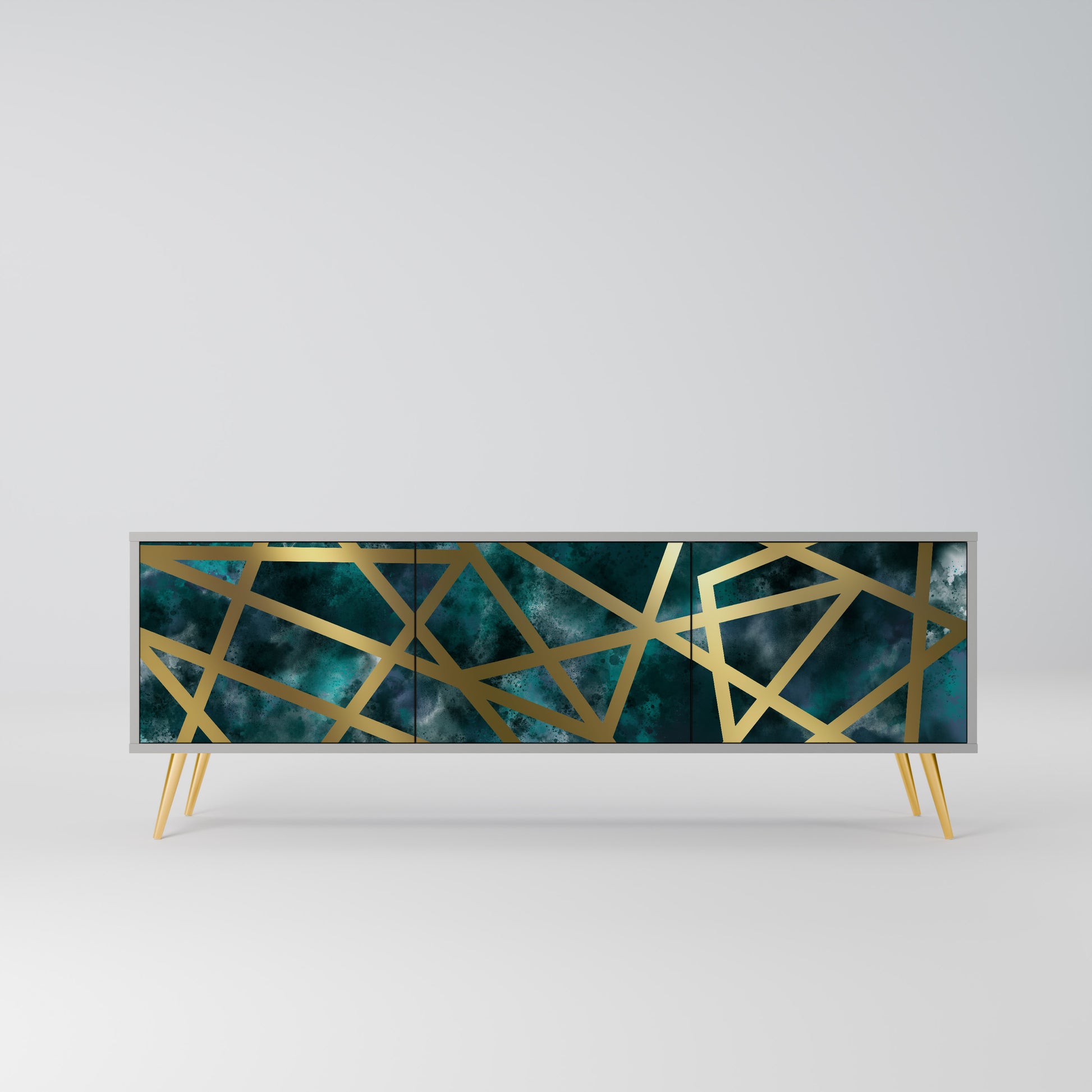 THE LABYRINTH OF GOLD 3-Door TV Stand in Grey Finish