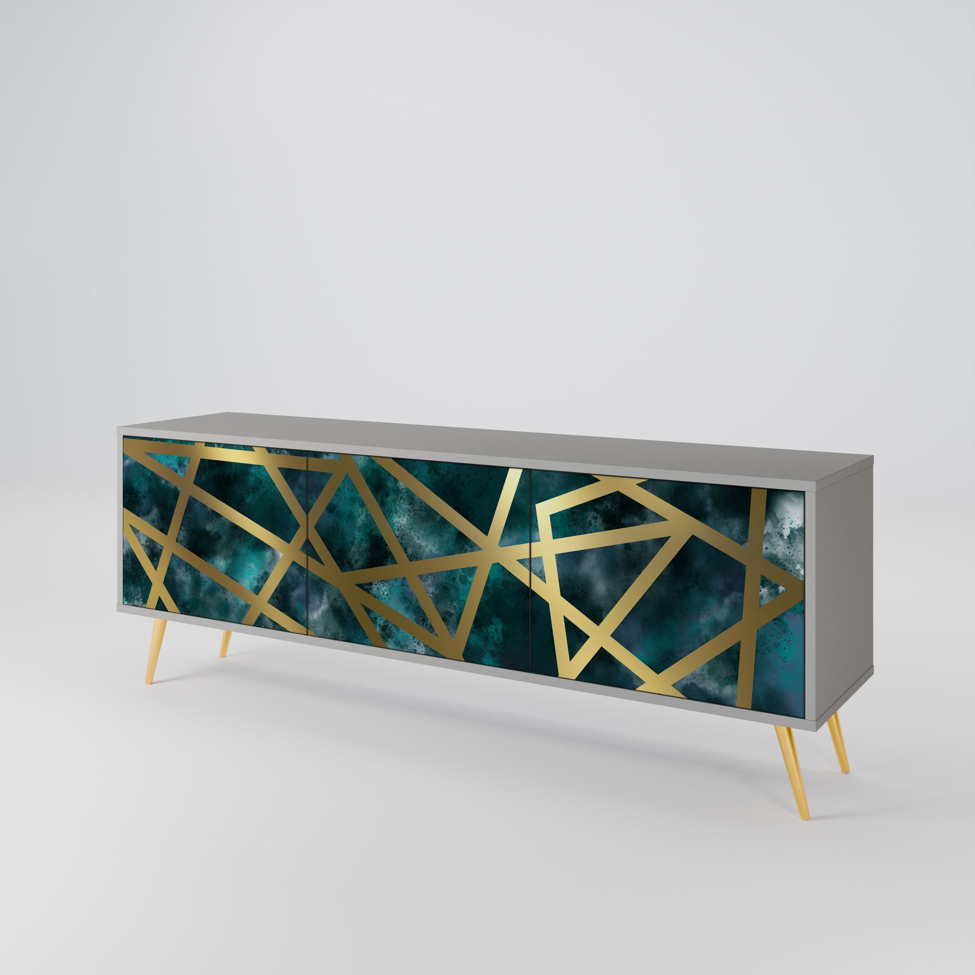 THE LABYRINTH OF GOLD 3-Door TV Stand in Grey Finish