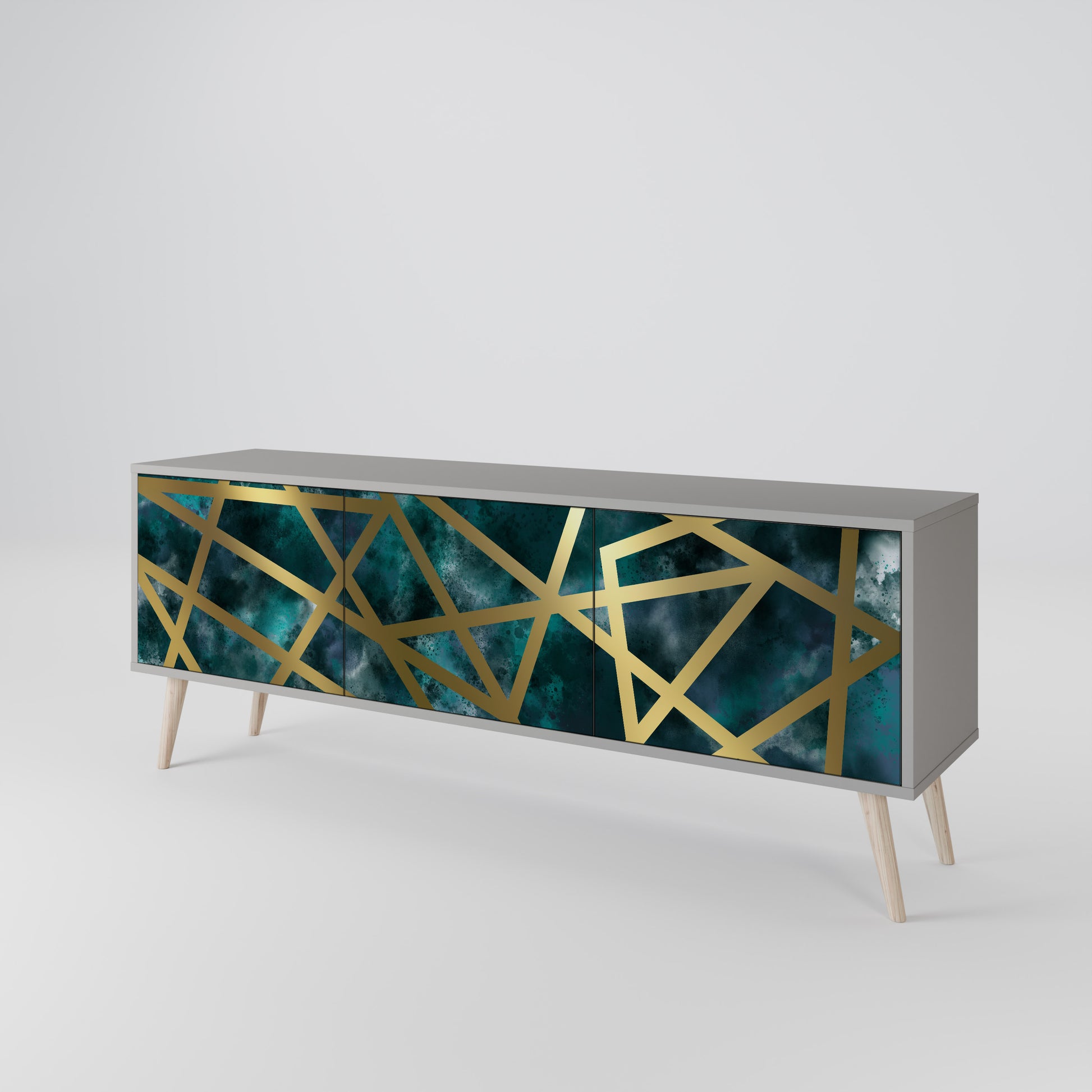 THE LABYRINTH OF GOLD 3-Door TV Stand in Grey Finish