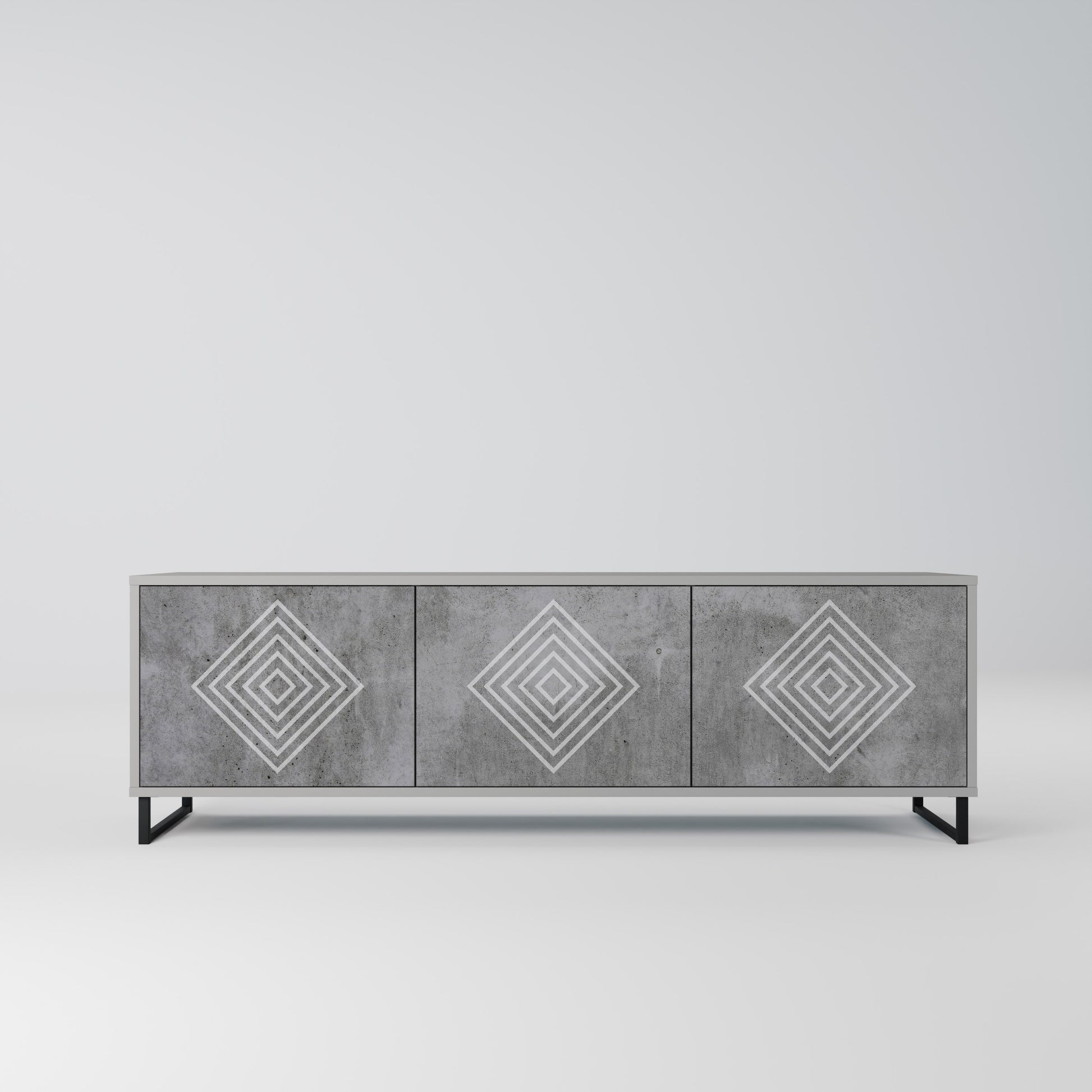 POLYGONAL ARTISTRY 3-Door TV Stand in Grey Finish