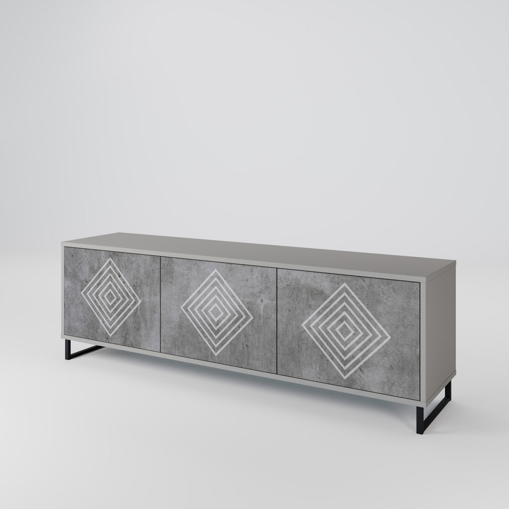 POLYGONAL ARTISTRY 3-Door TV Stand in Grey Finish