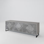 POLYGONAL ARTISTRY Mueble de TV de 3 Puertas en Acabado Gris