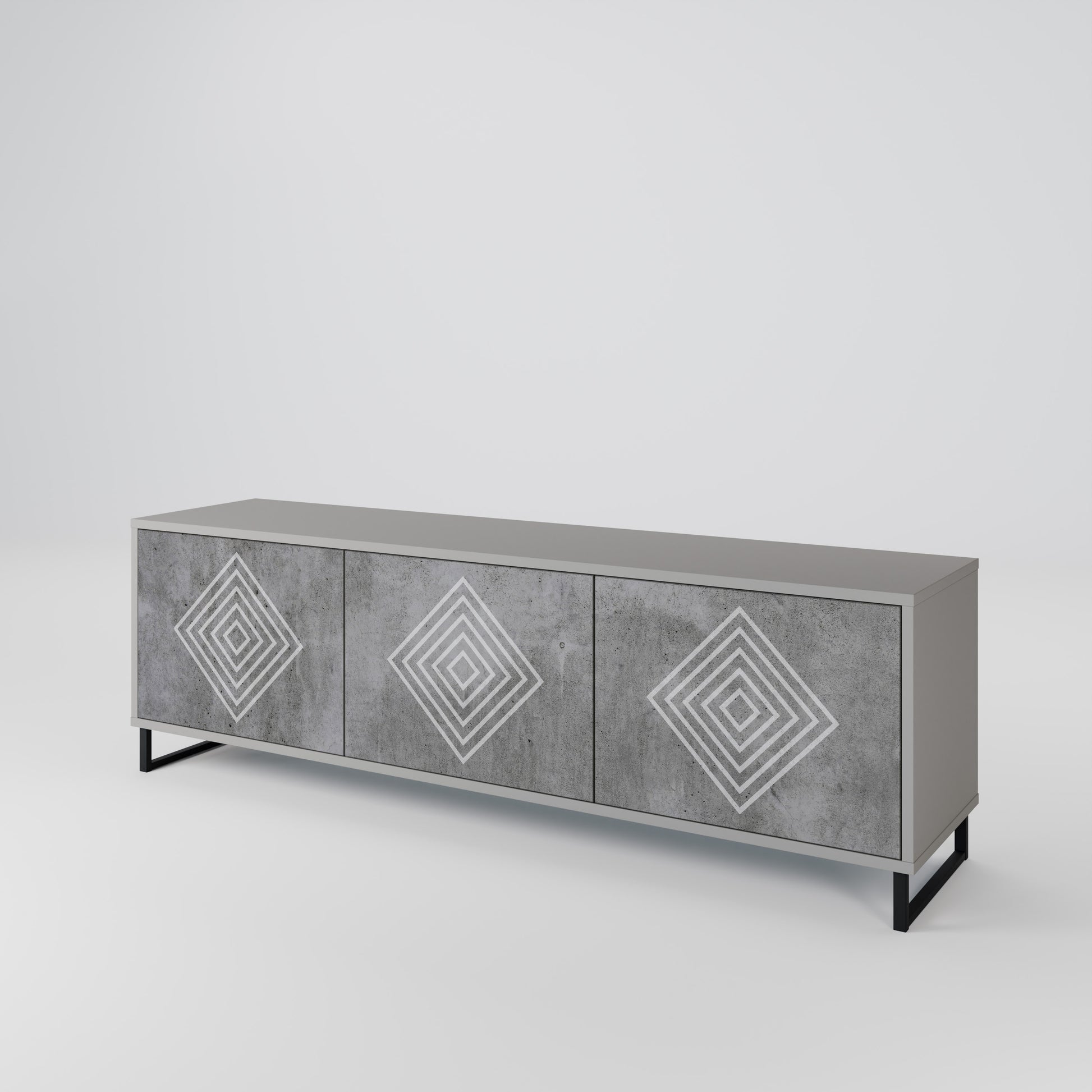 POLYGONAL ARTISTRY 3-Door TV Stand in Grey Finish