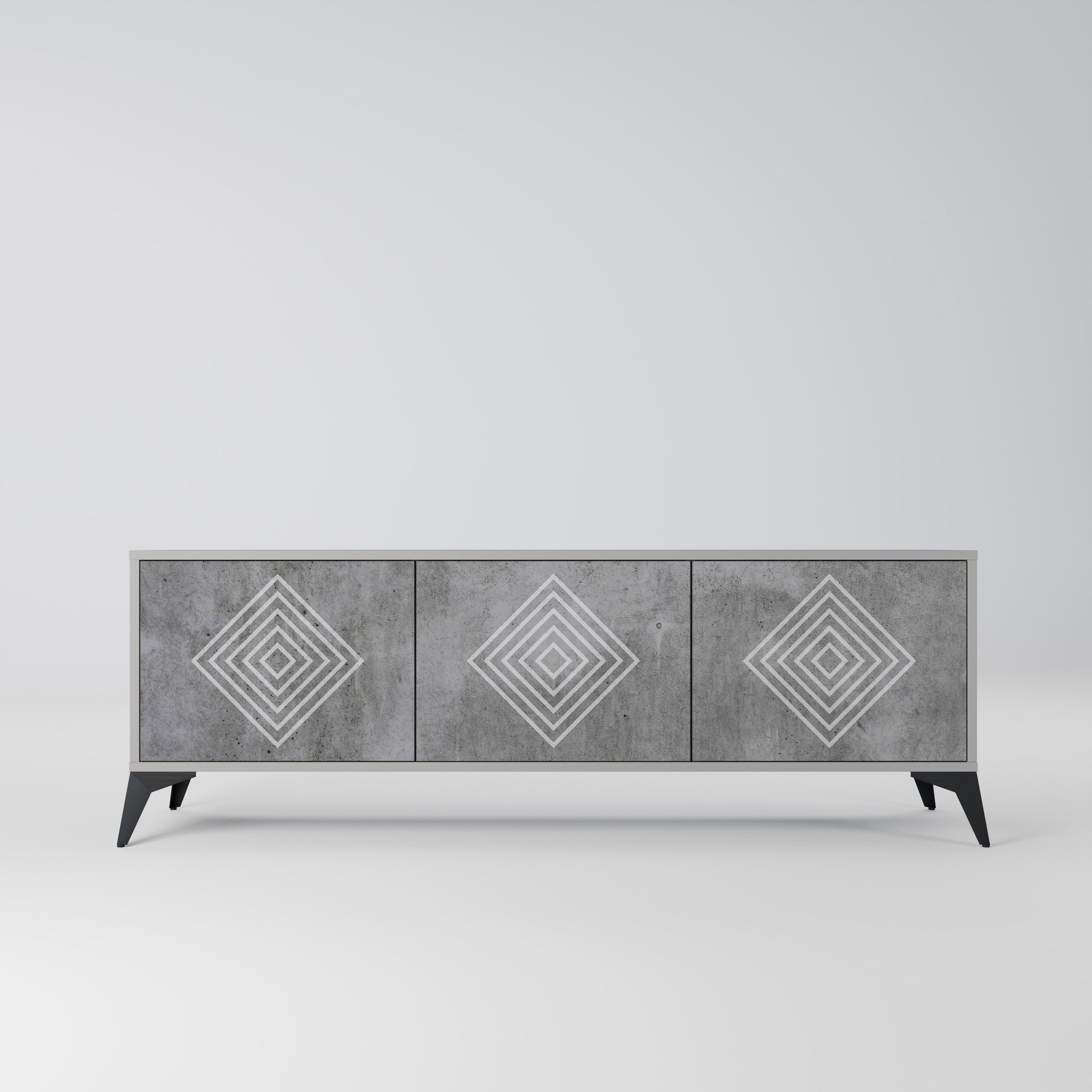 POLYGONAL ARTISTRY 3-Door TV Stand in Grey Finish