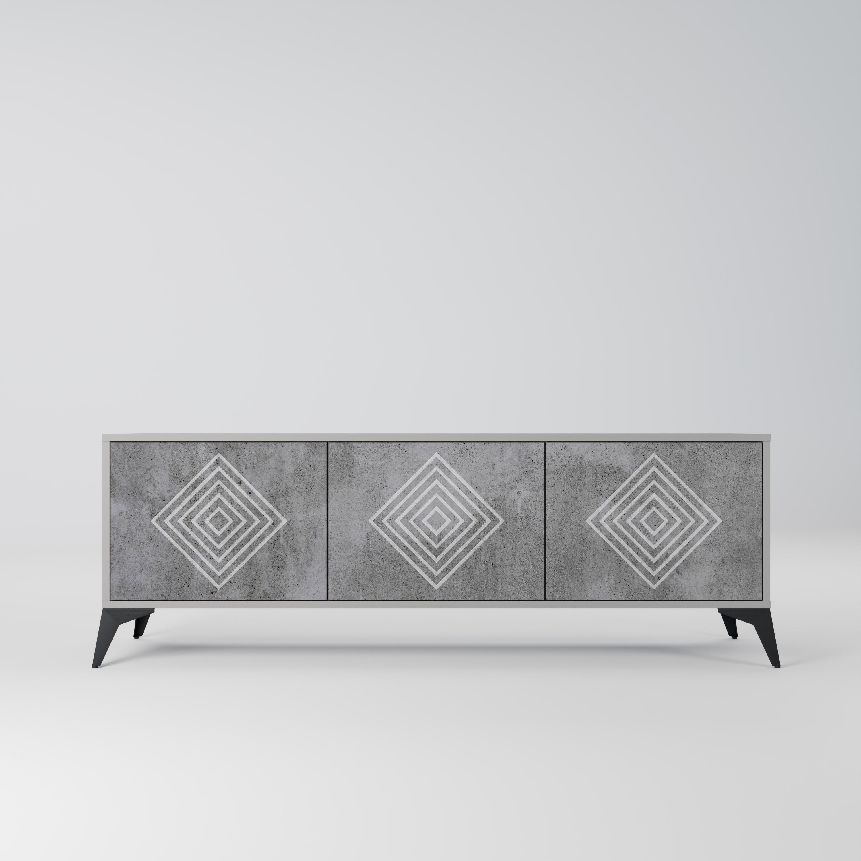 POLYGONAL ARTISTRY 3-Door TV Stand in Grey Finish