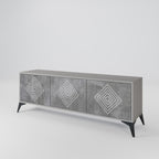 POLYGONAL ARTISTRY Mueble de TV de 3 Puertas en Acabado Gris