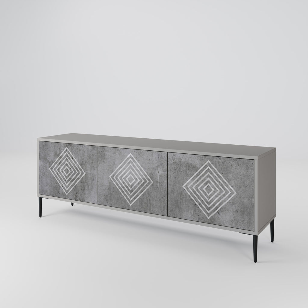 POLYGONAL ARTISTRY 3-Door TV Stand in Grey Finish