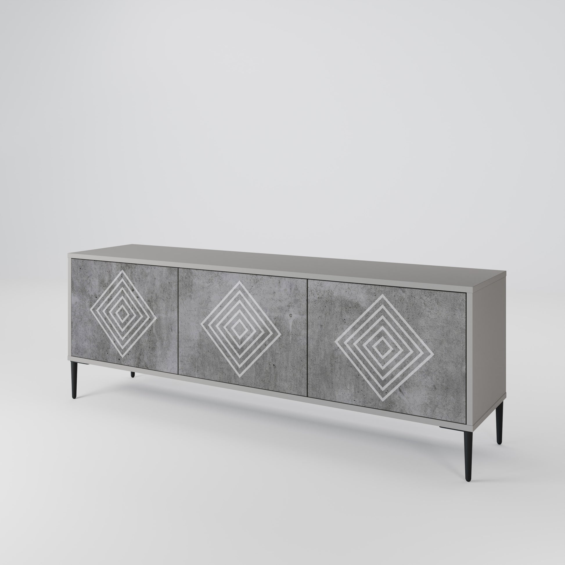 POLYGONAL ARTISTRY 3-Door TV Stand in Grey Finish