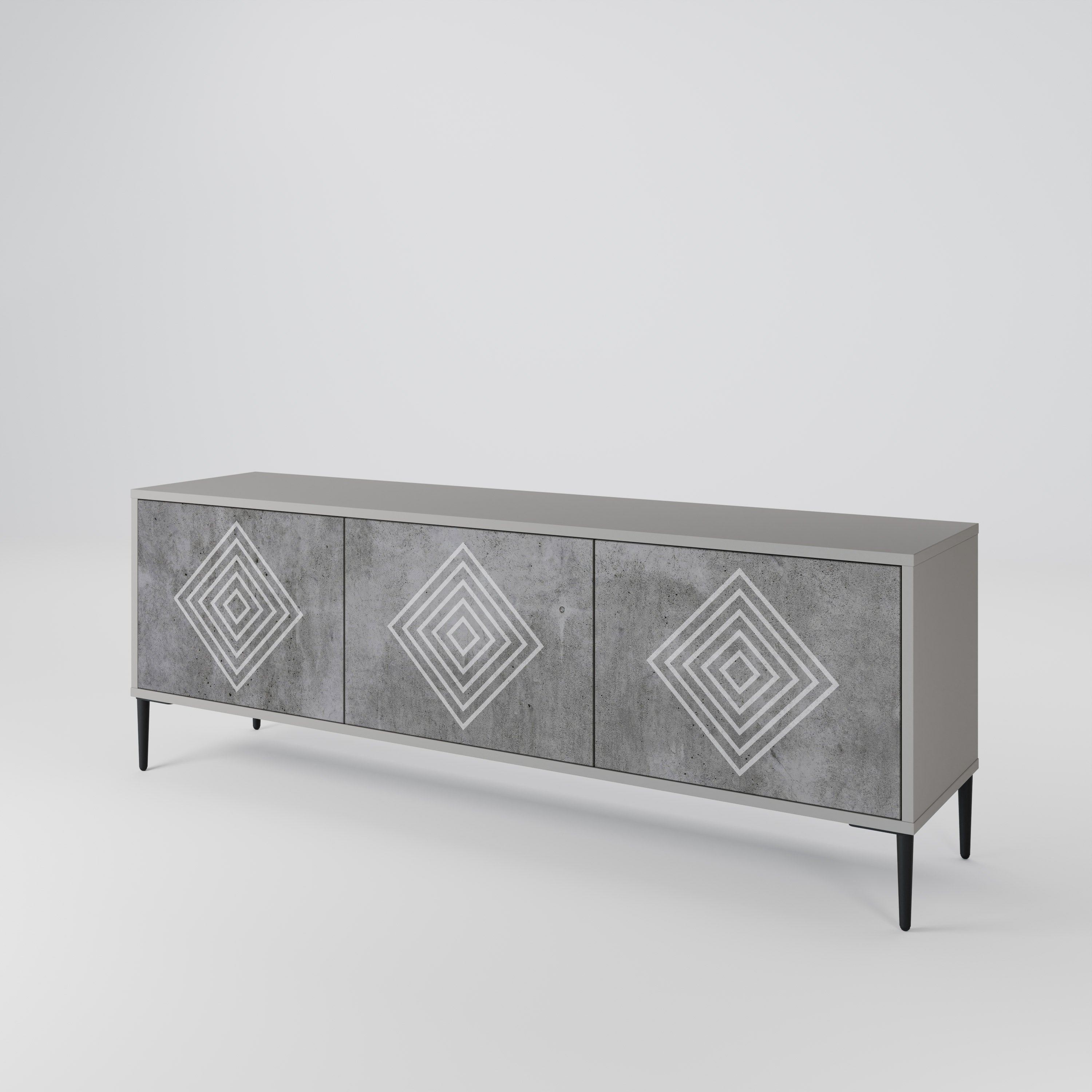 POLYGONAL ARTISTRY 3-Door TV Stand in Grey Finish