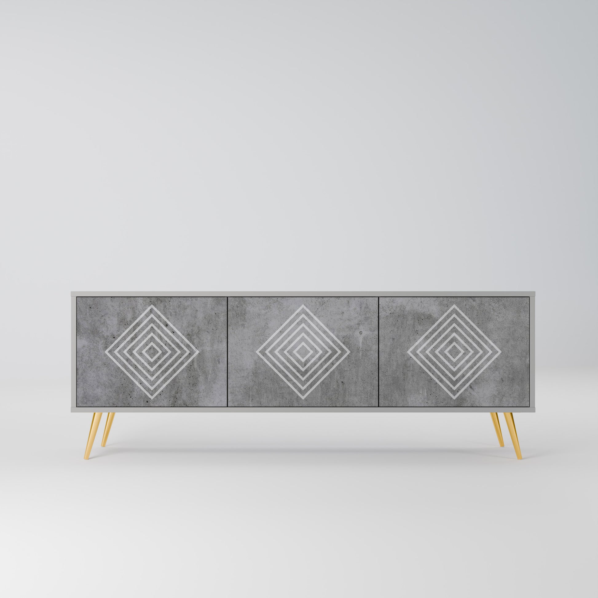 POLYGONAL ARTISTRY 3-Door TV Stand in Grey Finish