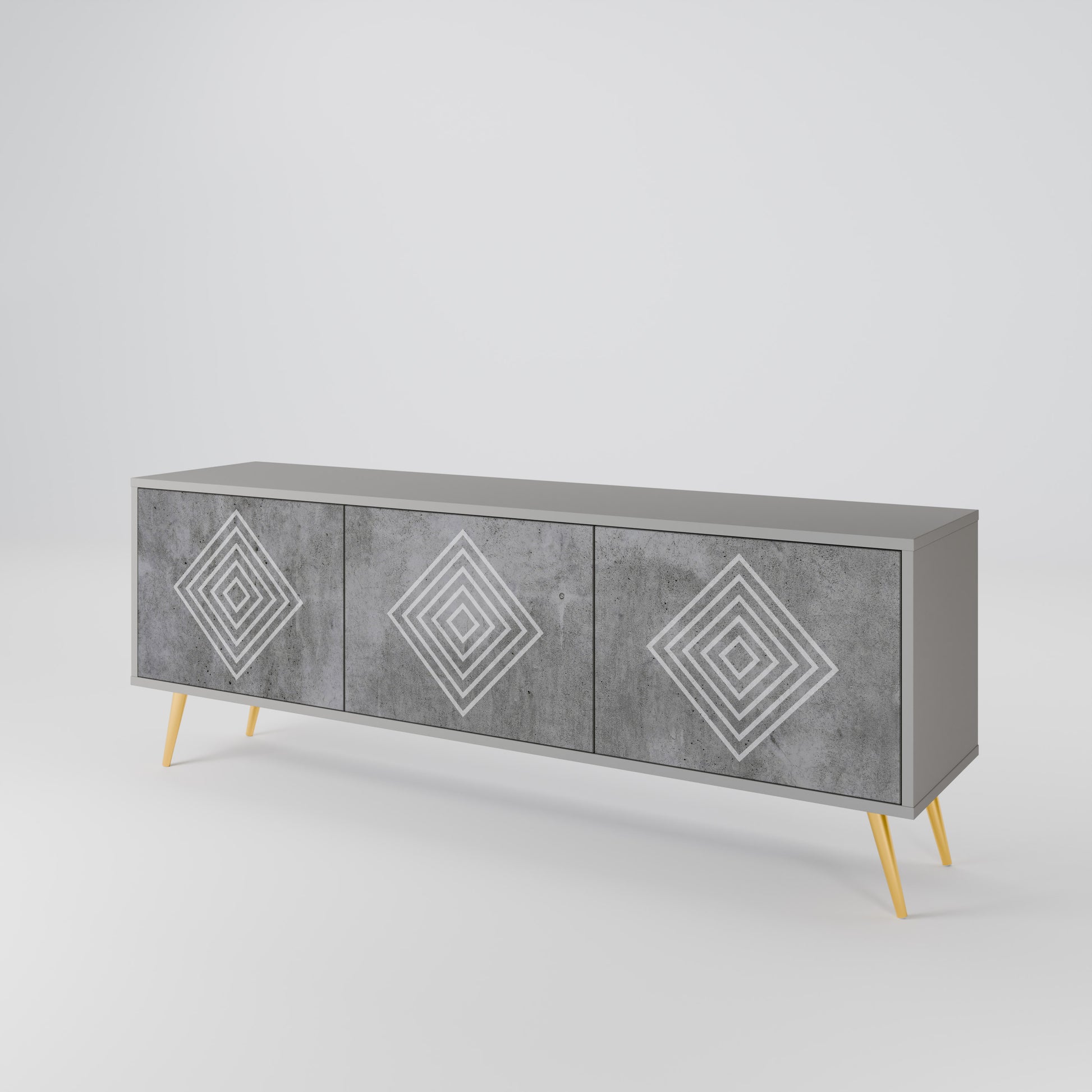POLYGONAL ARTISTRY 3-Door TV Stand in Grey Finish