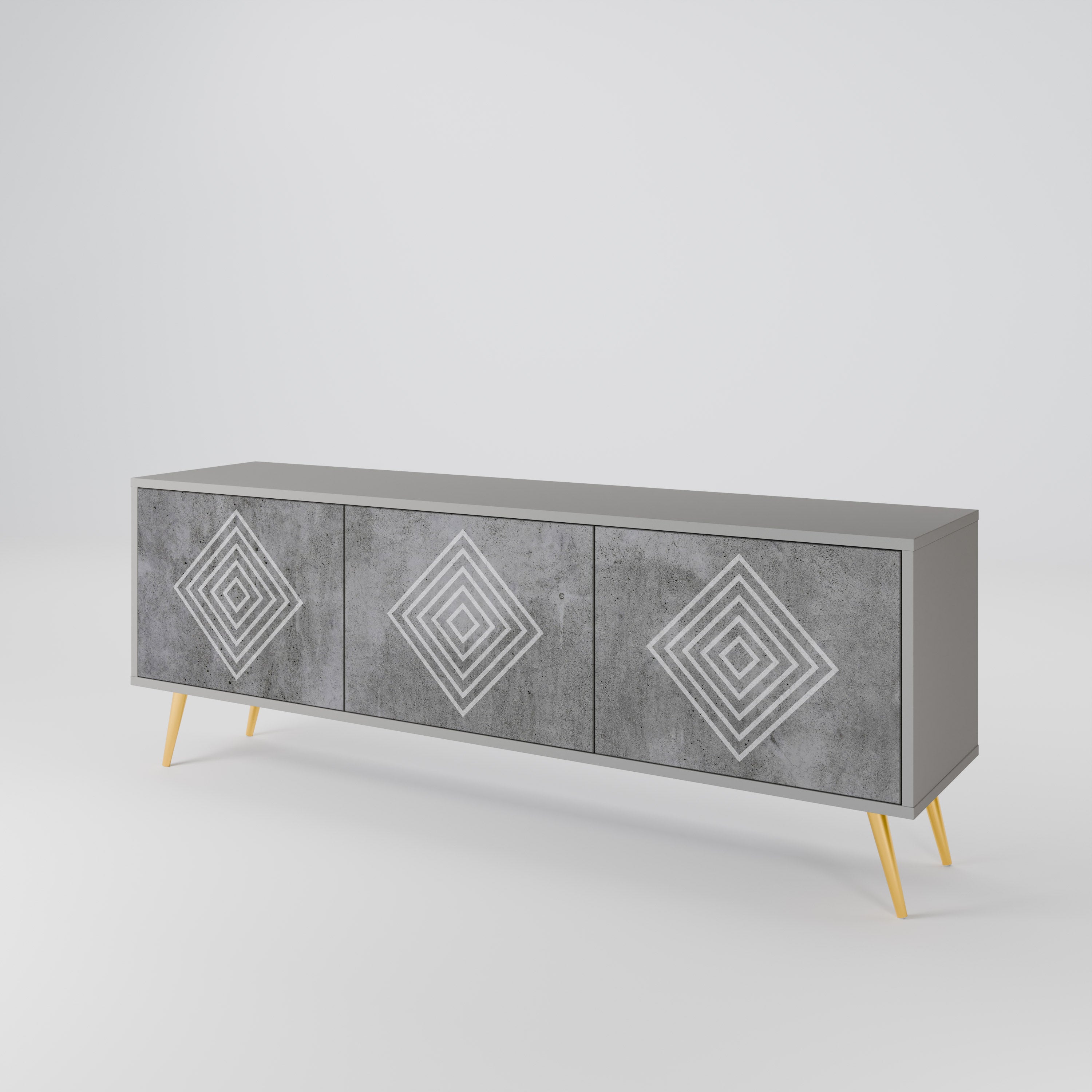 POLYGONAL ARTISTRY 3-Door TV Stand in Grey Finish