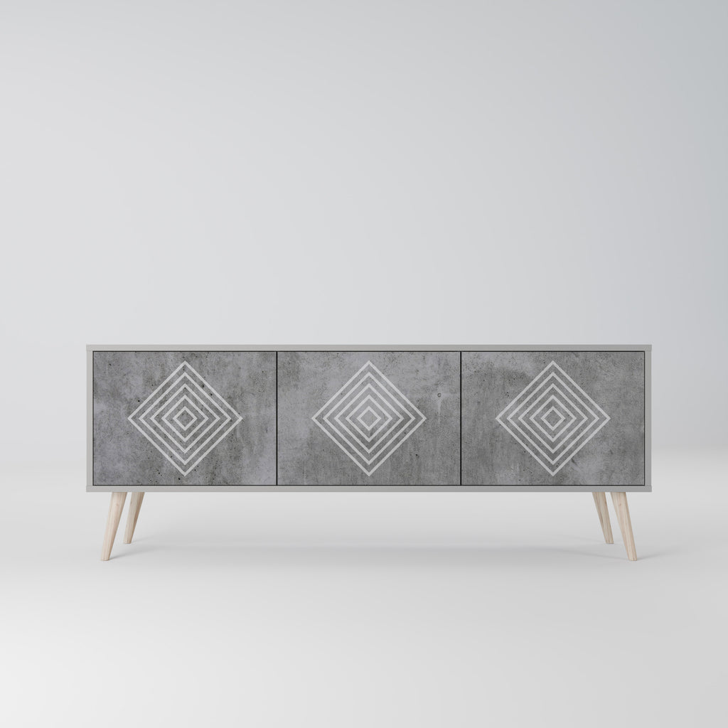 POLYGONAL ARTISTRY 3-Door TV Stand in Grey Finish