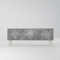 POLYGONAL ARTISTRY Mueble de TV de 3 Puertas en Acabado Gris