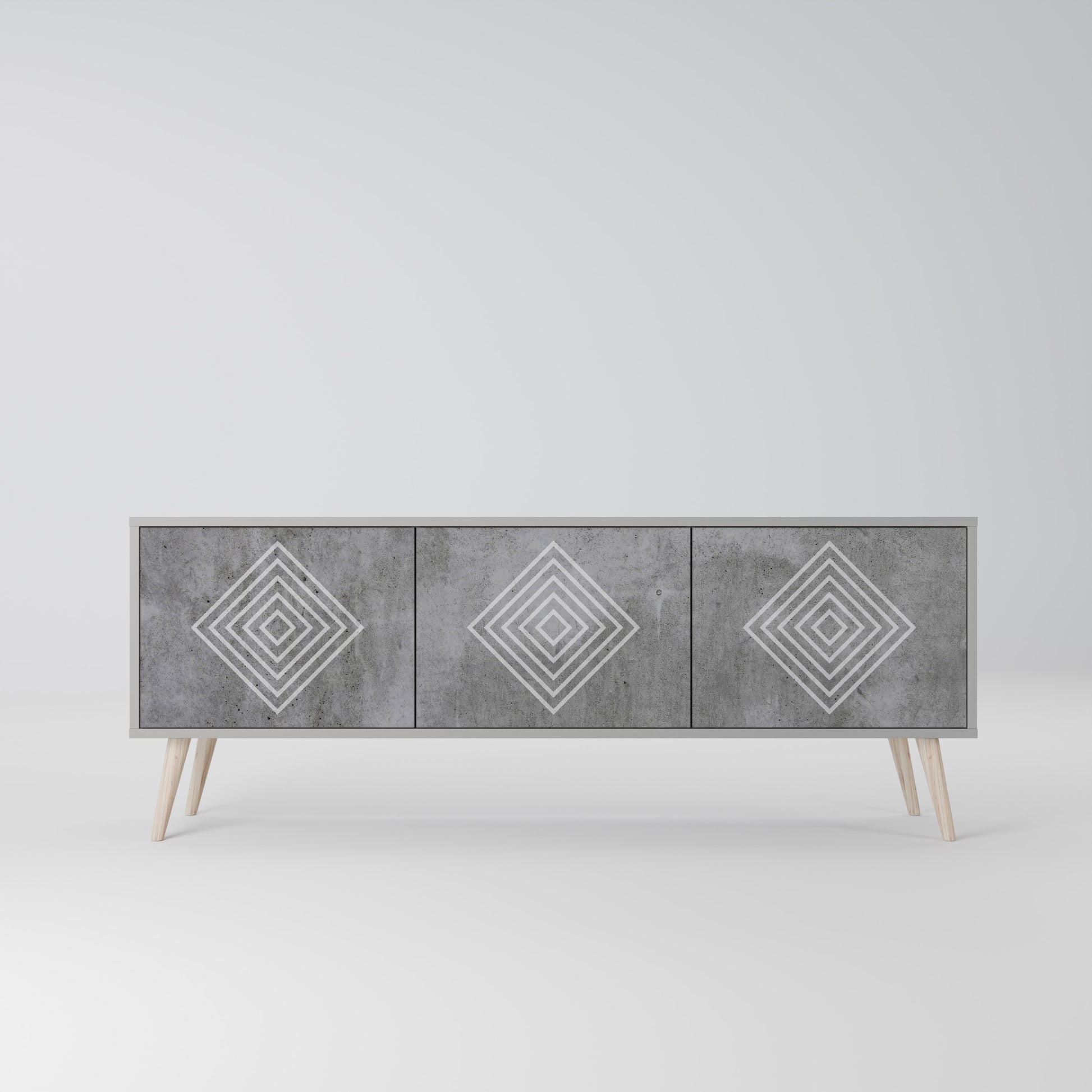 POLYGONAL ARTISTRY 3-Door TV Stand in Grey Finish