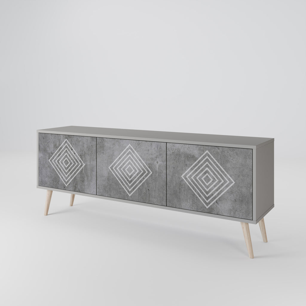 POLYGONAL ARTISTRY 3-Door TV Stand in Grey Finish