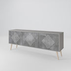POLYGONAL ARTISTRY Mueble de TV de 3 Puertas en Acabado Gris