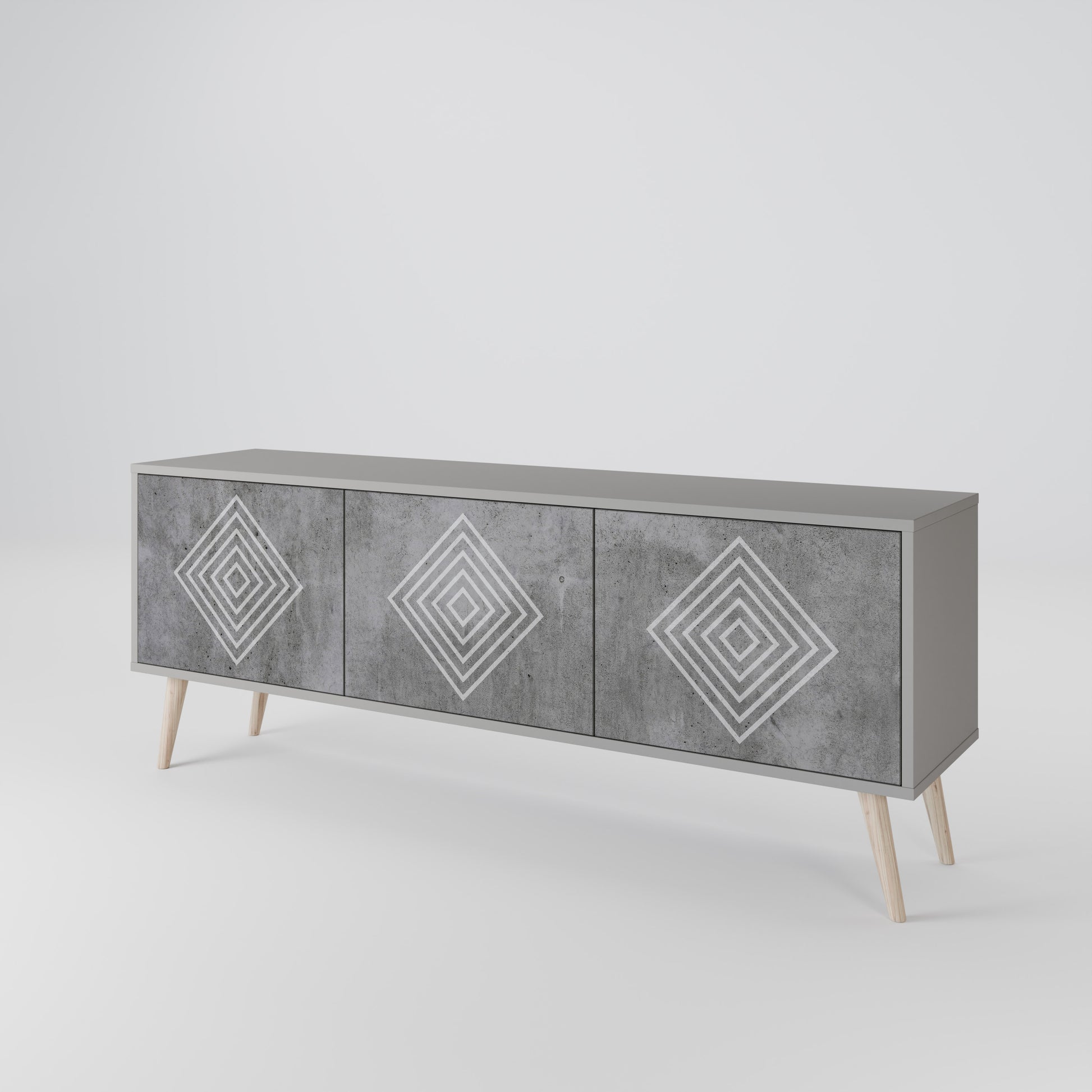 POLYGONAL ARTISTRY 3-Door TV Stand in Grey Finish