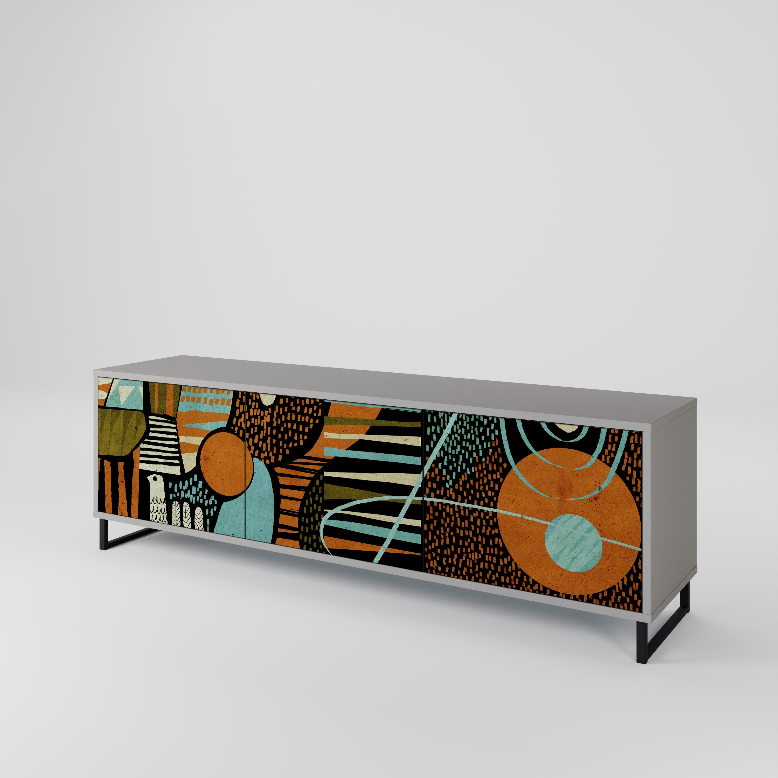 GEODE GLIMMER 3-Door TV Stand in Grey Finish