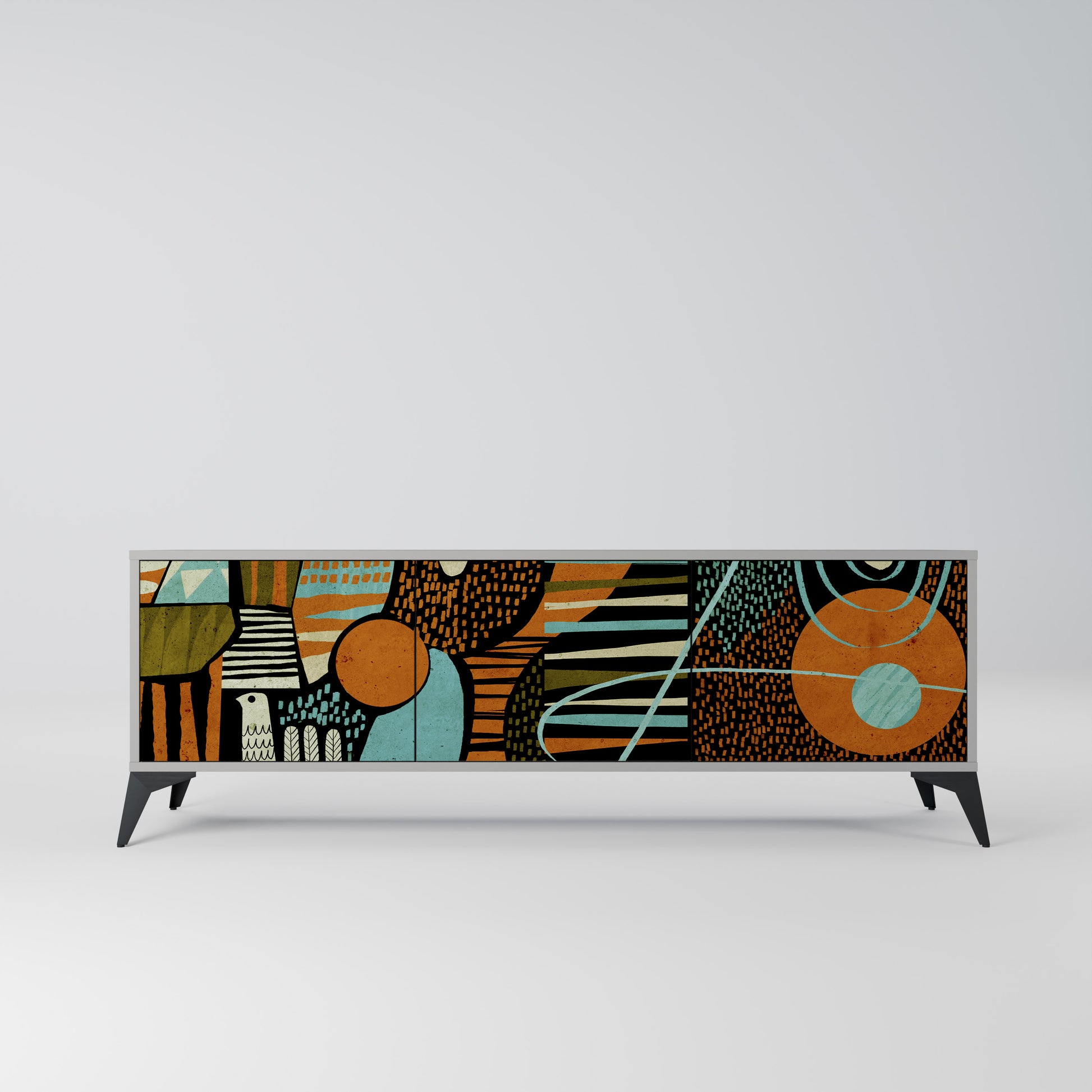 GEODE GLIMMER 3-Door TV Stand in Grey Finish