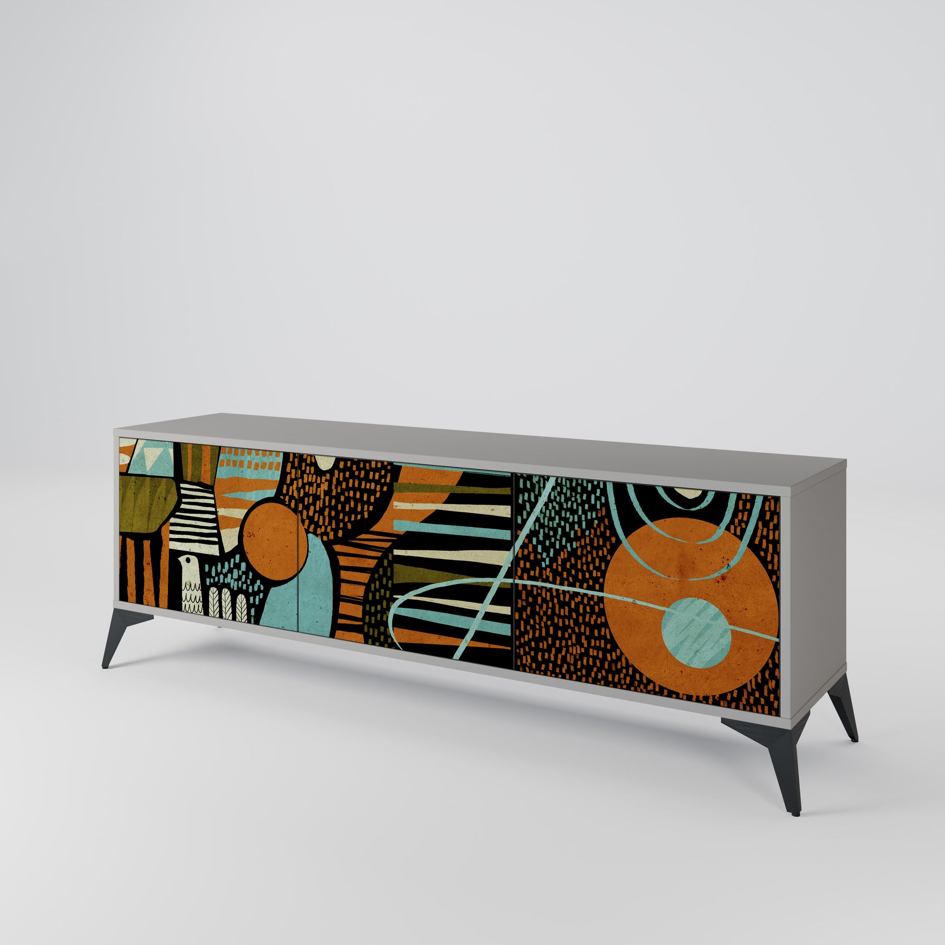 GEODE GLIMMER 3-Door TV Stand in Grey Finish