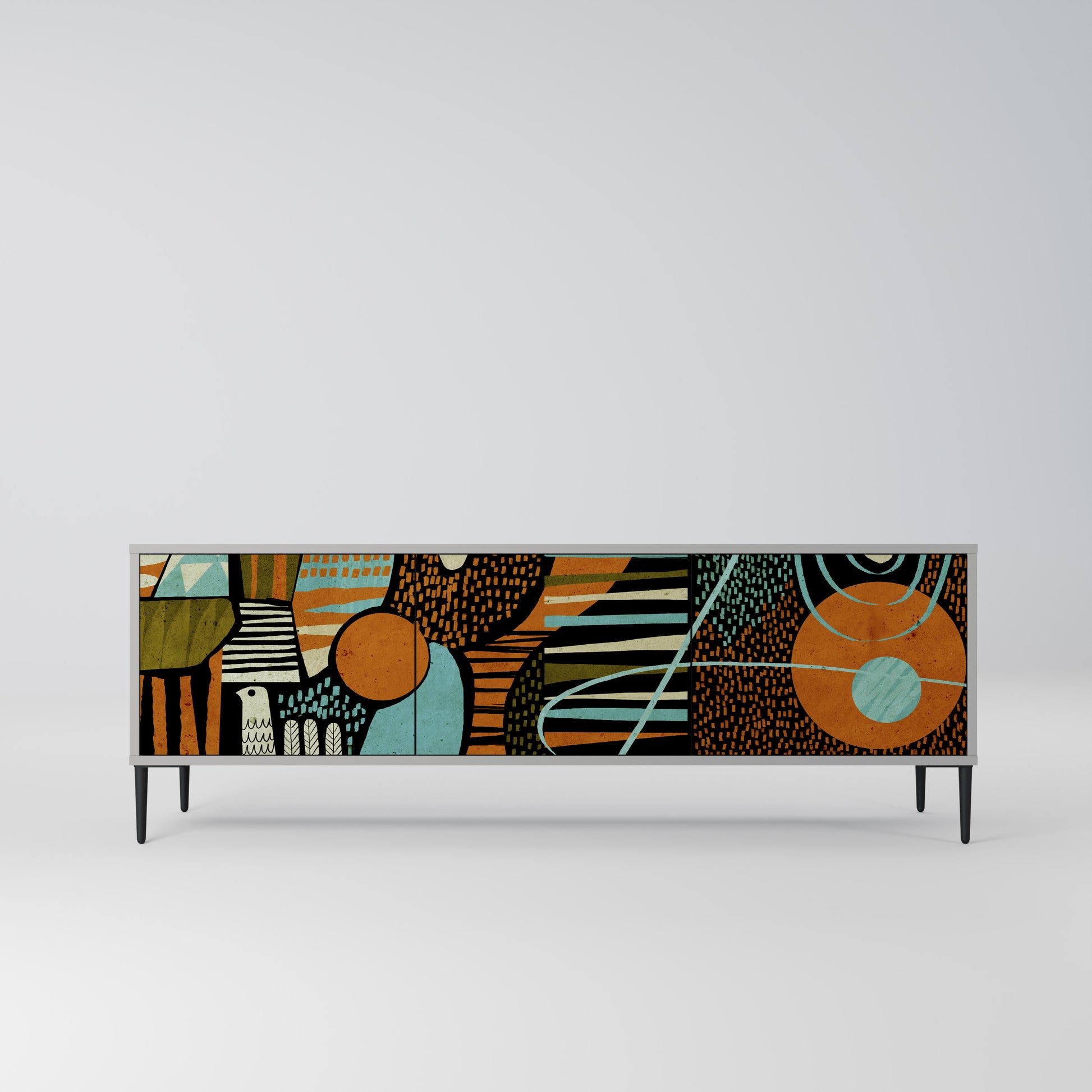GEODE GLIMMER 3-Door TV Stand in Grey Finish