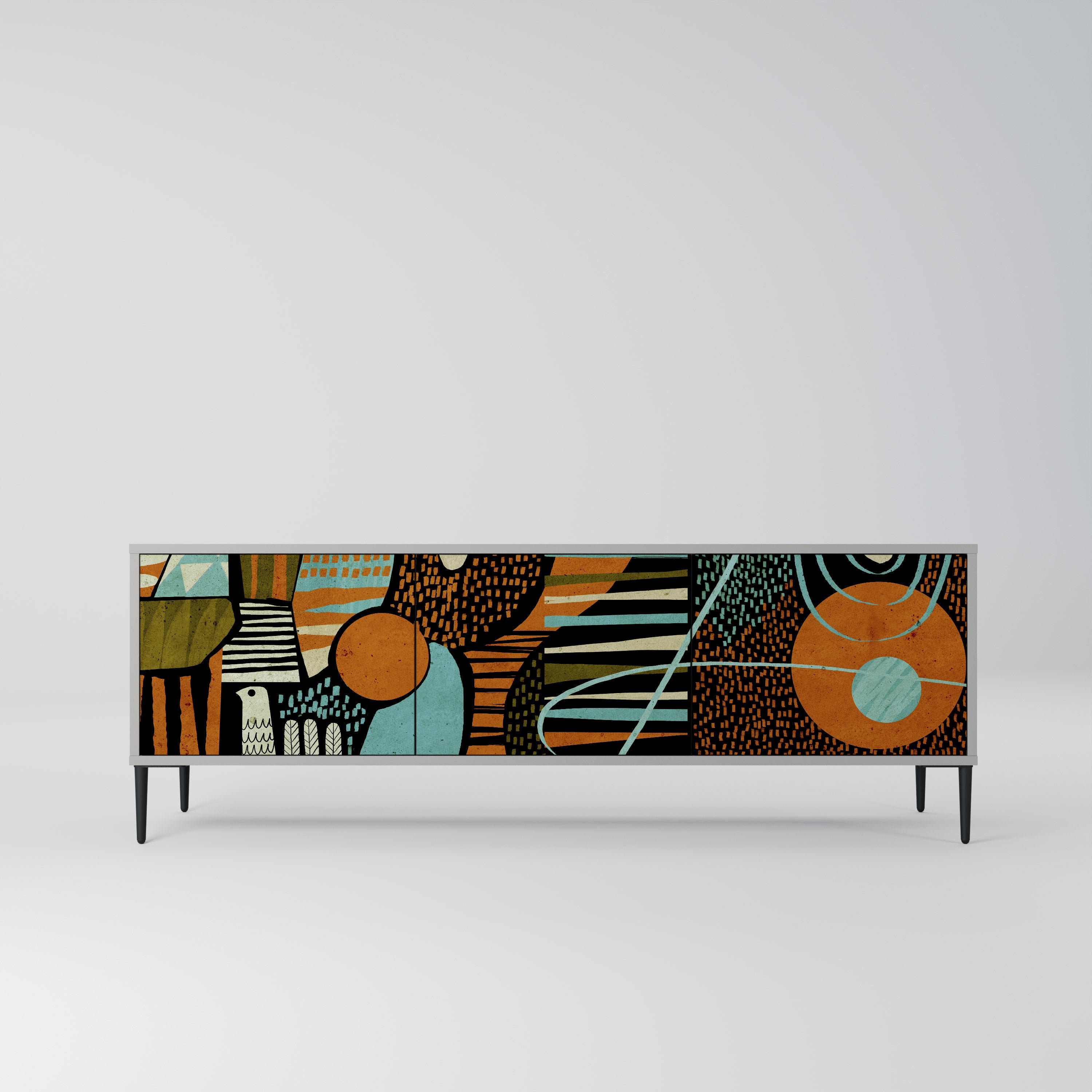 GEODE GLIMMER 3-Door TV Stand in Grey Finish